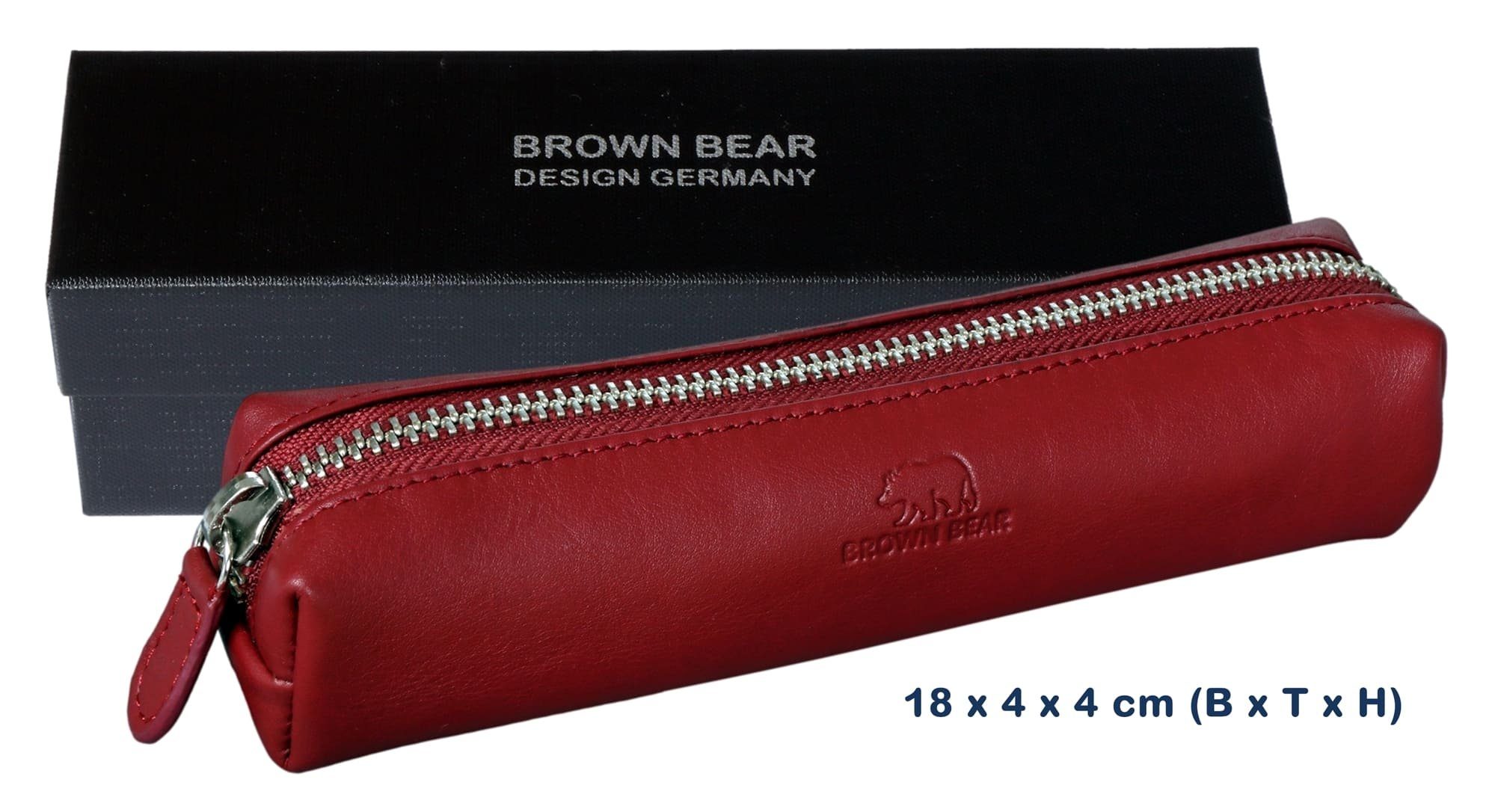 Brown Bear - Modell Damen kleines Reißverschluss, Rot Schreibgeräteetui Echtleder aus für 1403 Farbe Schreibgeräteetui mit