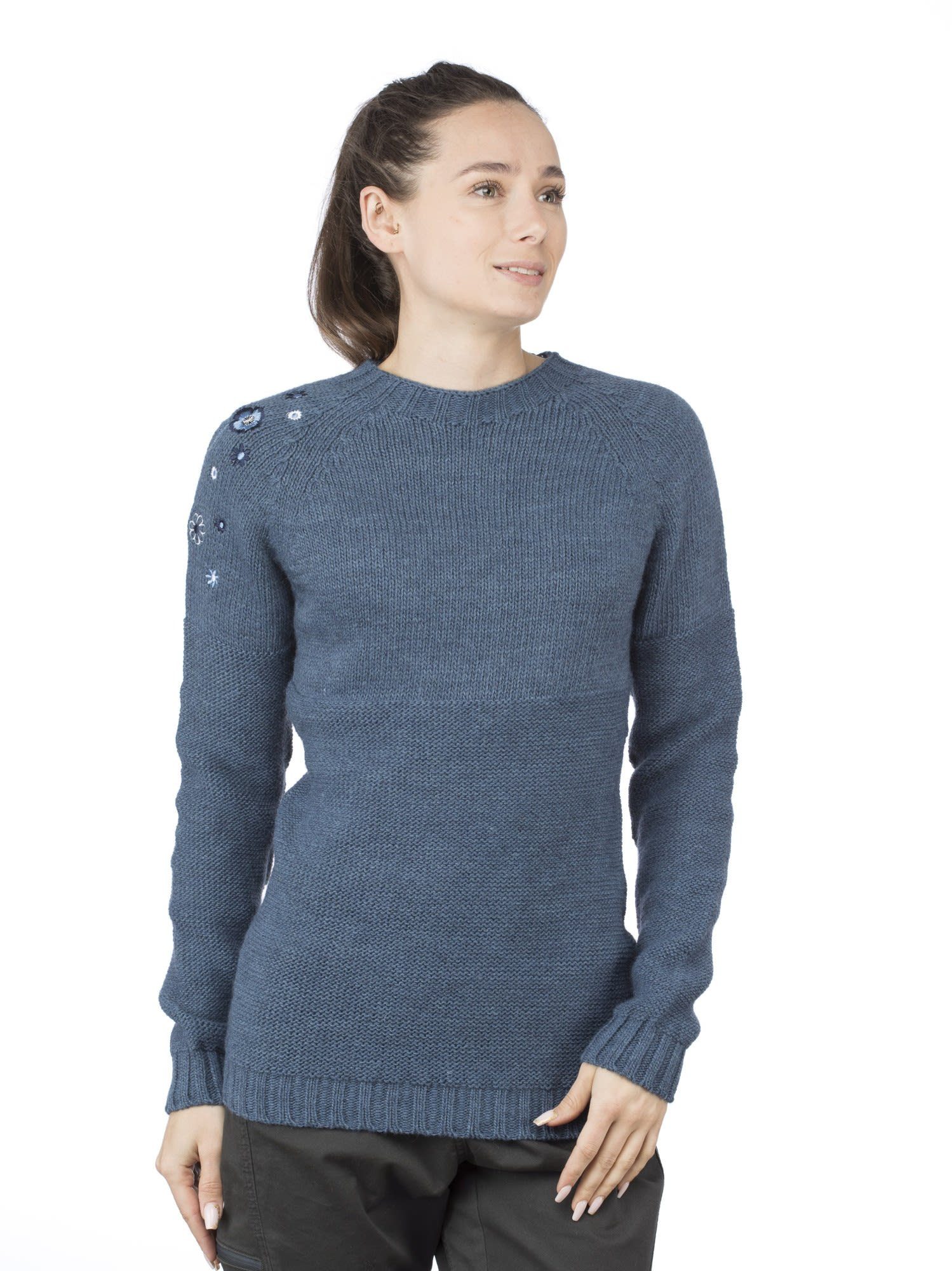 Chillaz Longpullover Karwendel Freizeitpullover Melange Chillaz W Damen Blue Sweater