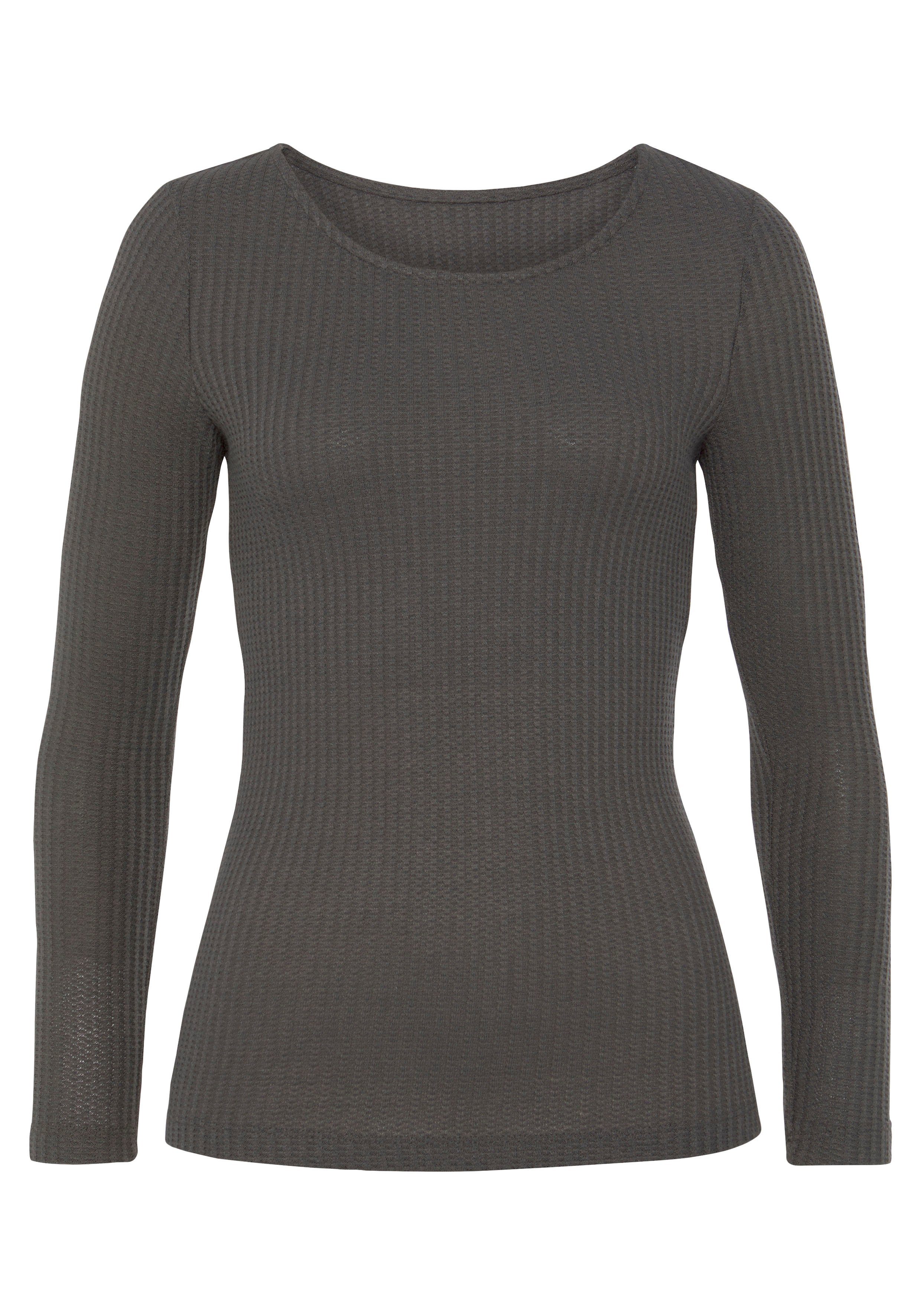 LASCANA Langarmshirt in modischer Piqué-Optik aus weicher Qualität mit Visk günstig online kaufen