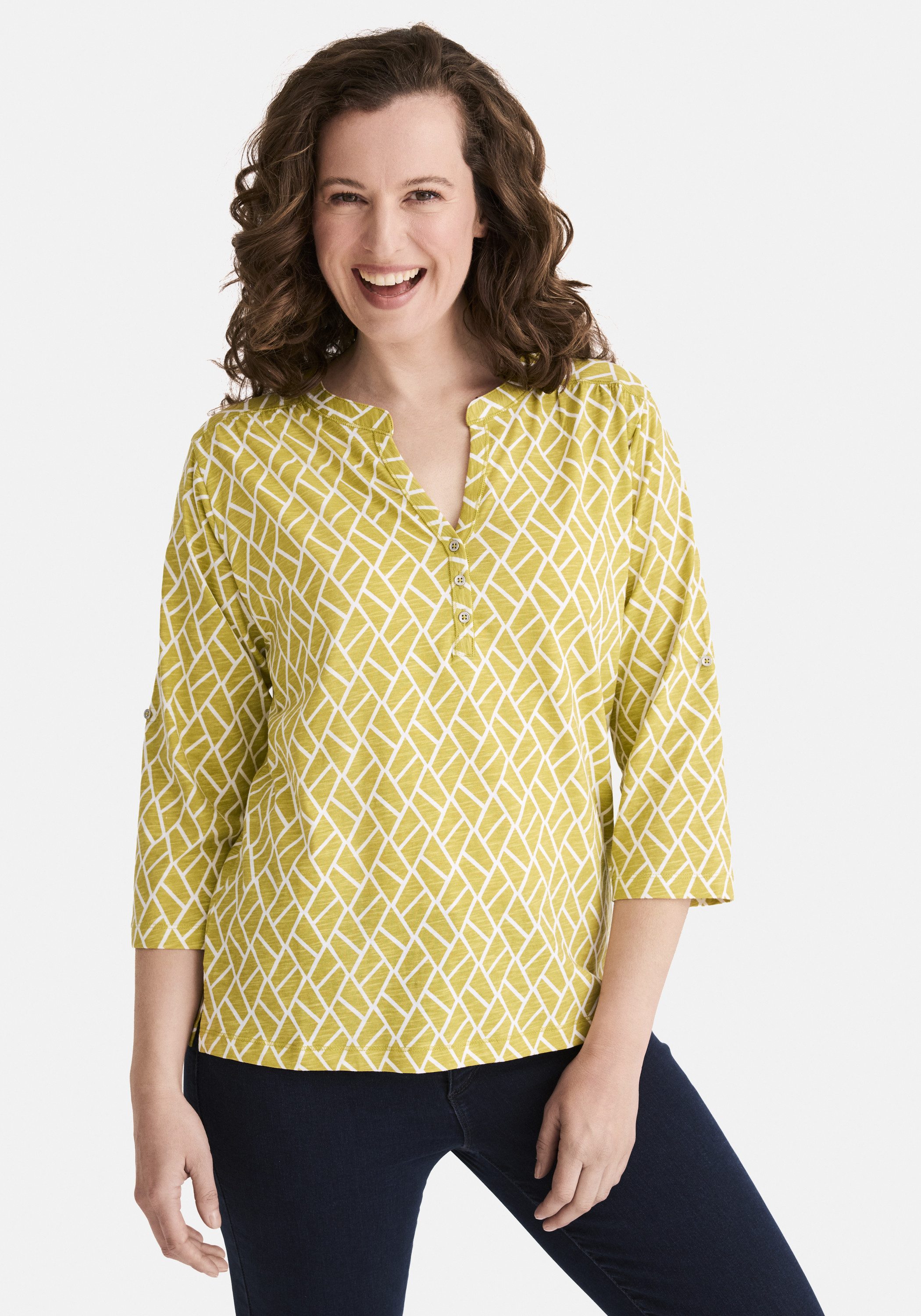 STOOKER WOMEN 3/4-Arm-Shirt MARIE Print Shirt Bluse 3/4-Arm Regular Fit Shirt Bluse Baumwolle Shirt Knopfleiste für Damen