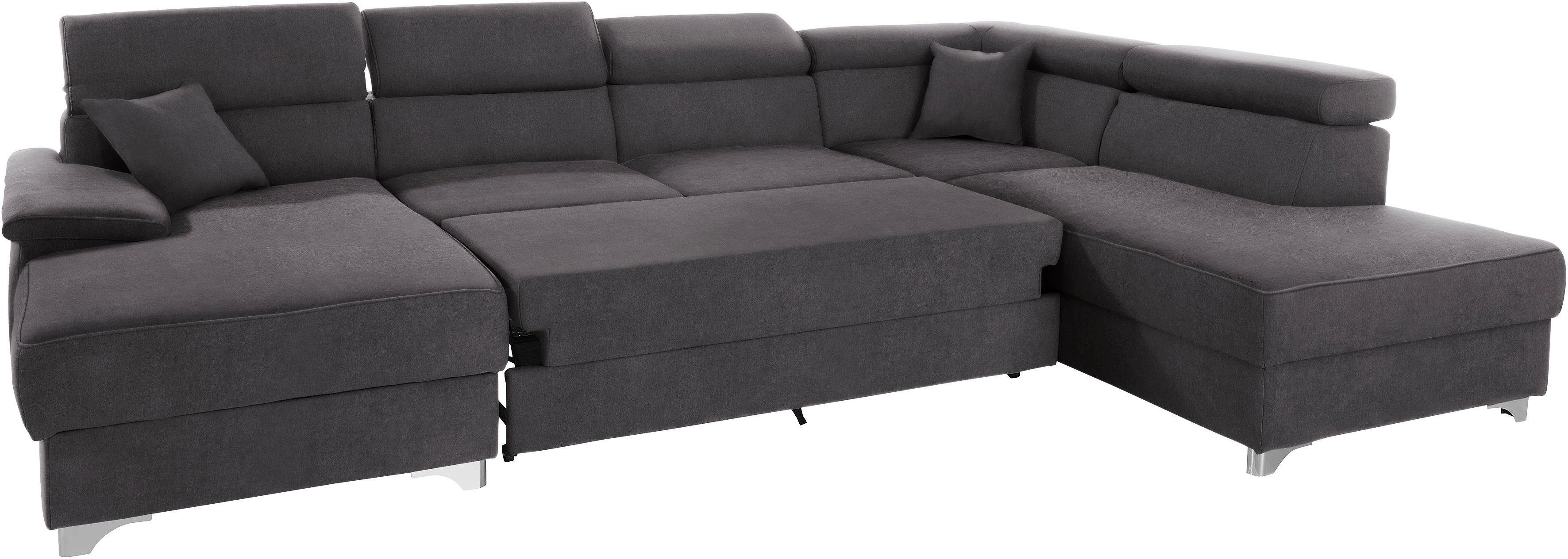 DOMO collection Wohnlandschaft Mira, inklusive Kopfteilverstellung für mehr Wohlfühlkomfort, U-Form, wahlweise mit Bettfunktion und Bettkasten, elegant und modern