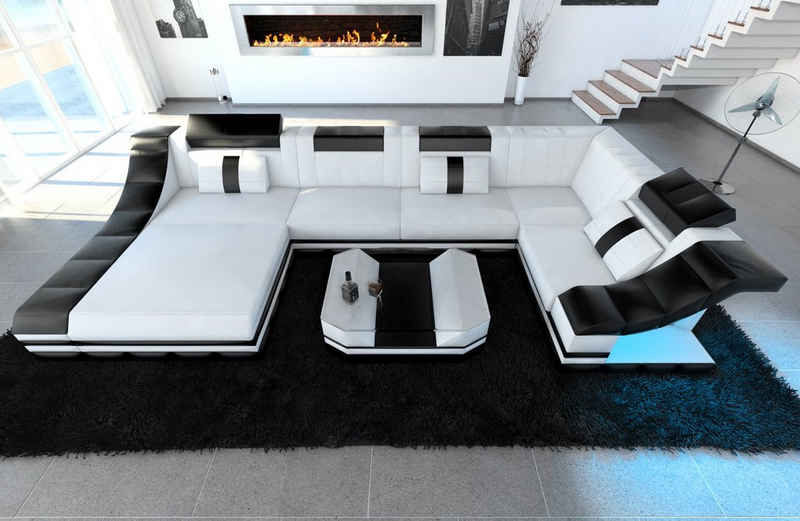 Sofa Dreams Wohnlandschaft »Turino - U Form Ledersofa«, mit LED, wahlweise mit Bettfunktion als Schlafsofa, Designersofa