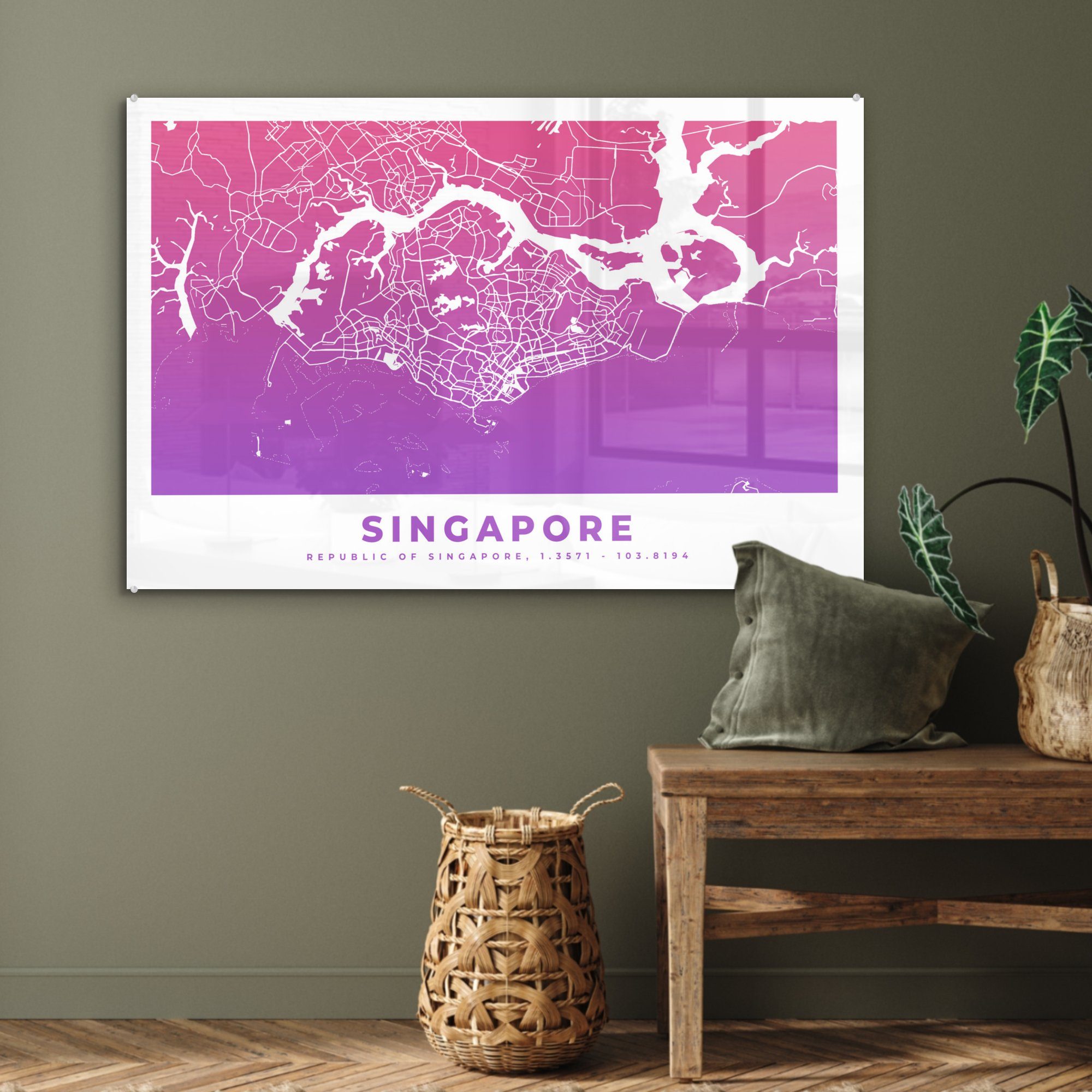 (1 - Acrylglasbild Singapur Schlafzimmer Stadt Acrylglasbilder St), Wohnzimmer Karte, - & MuchoWow