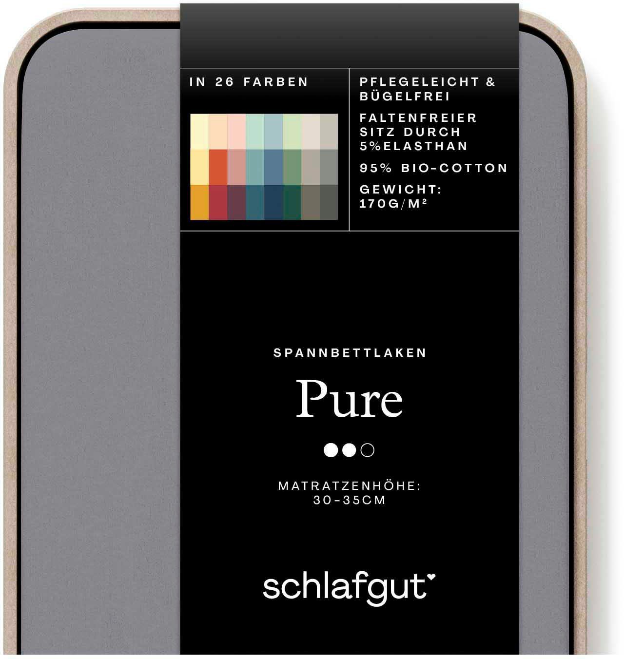 Schlafgut Spannbettlaken PURE Bio-Baumwolle mit Elasthan, 170 g/m², Bettlaken, Spannbetttuch, Jersey, Gummizug: rundum, (1 Stück), PREMIUM Laken für Matratzen bis 30cm Höhe, dehnbar blickdicht, straff