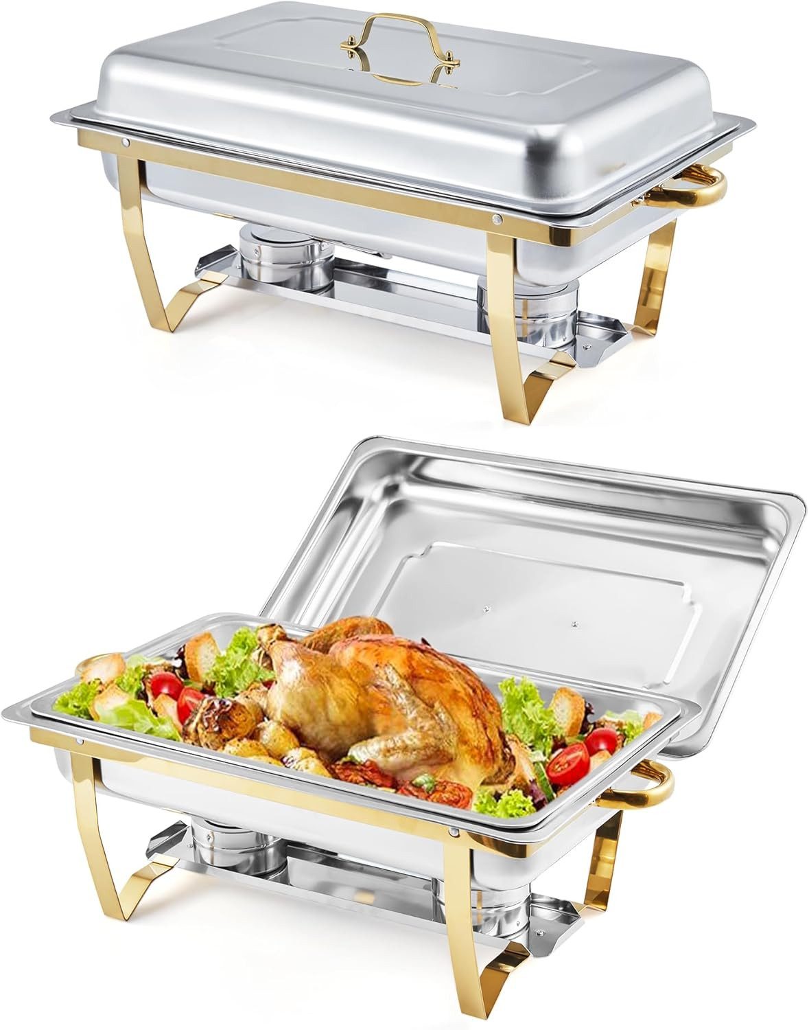 GarveeMore Speisenwärmer 7.5L rechteckiger Edelstahl-Chafing-Dishes und Warmhaltebehälter, (2-tlg), 7.5L-Edelstahl-Sets mit Deckel,Buffet-Präsentation für Partys