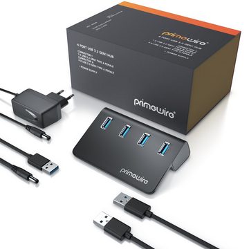 Primewire USB-Adapter, USB 3.2 Gen1 Hub, 4 Port Aktiver Verteiler mit Netzteil, 5 Gbit/s