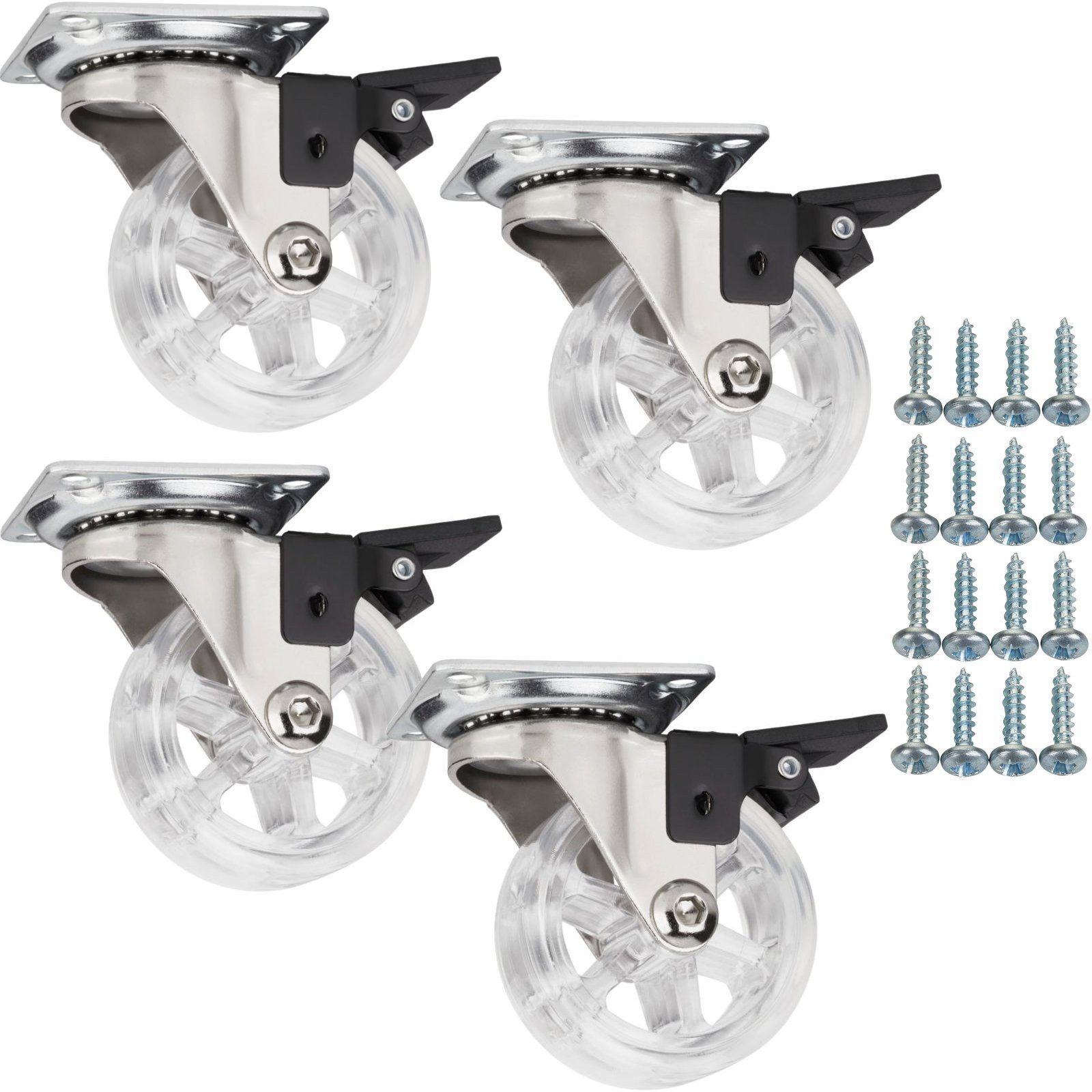 SO-TECH® Möbelrolle Lenkrollen RAPID inkl. Schrauben, belastbar bis 35 kg / St., (Set, 4-St), Durchmesser 50 mm, transparent, mit Bremse / Feststeller