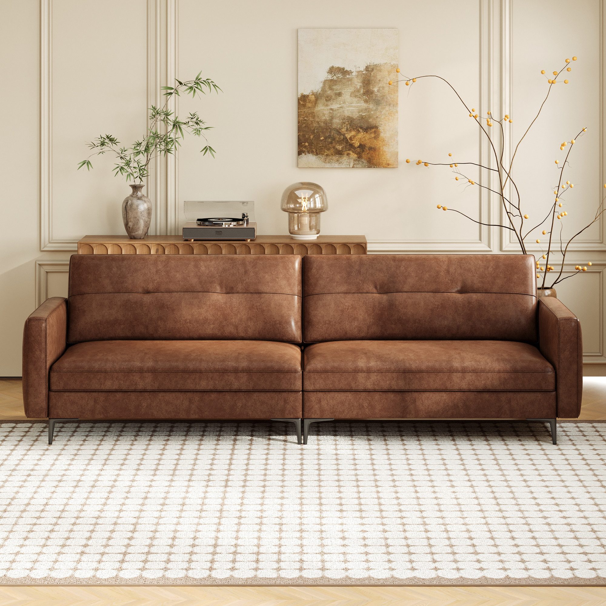 oleyluckidea Big-Sofa Vintage couch 3 sitzer aus Kunstleder küchensofa Braun