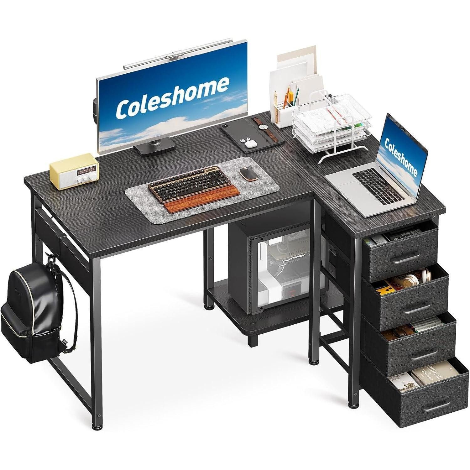 Eckschreibtisch Eckschreibtisch L Form 4 Schubladen Computertisch 100 × 70 cm Schwarz