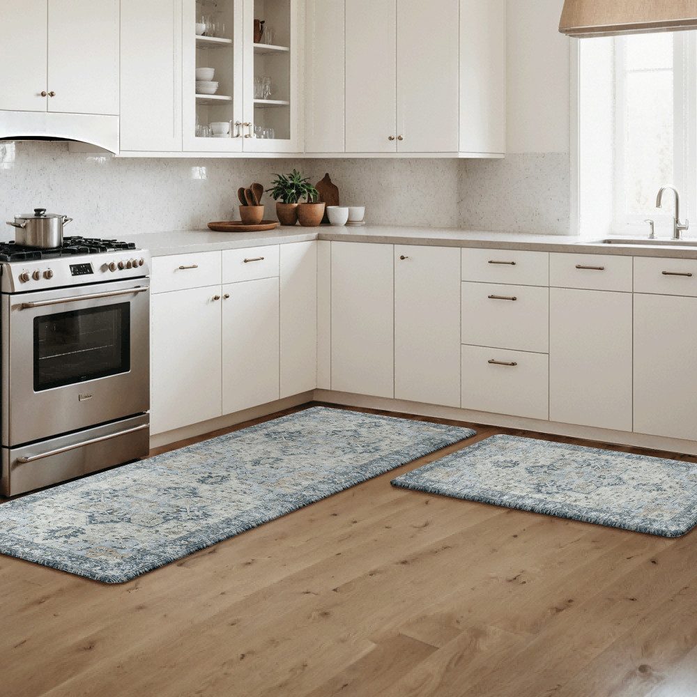 GENIMO Teppich 2er Set PVC NO-Pile Küchenteppich, Ermüdungsmindernde Küchenläufer, rechteckig, 43x119cm&43x76cm, blau