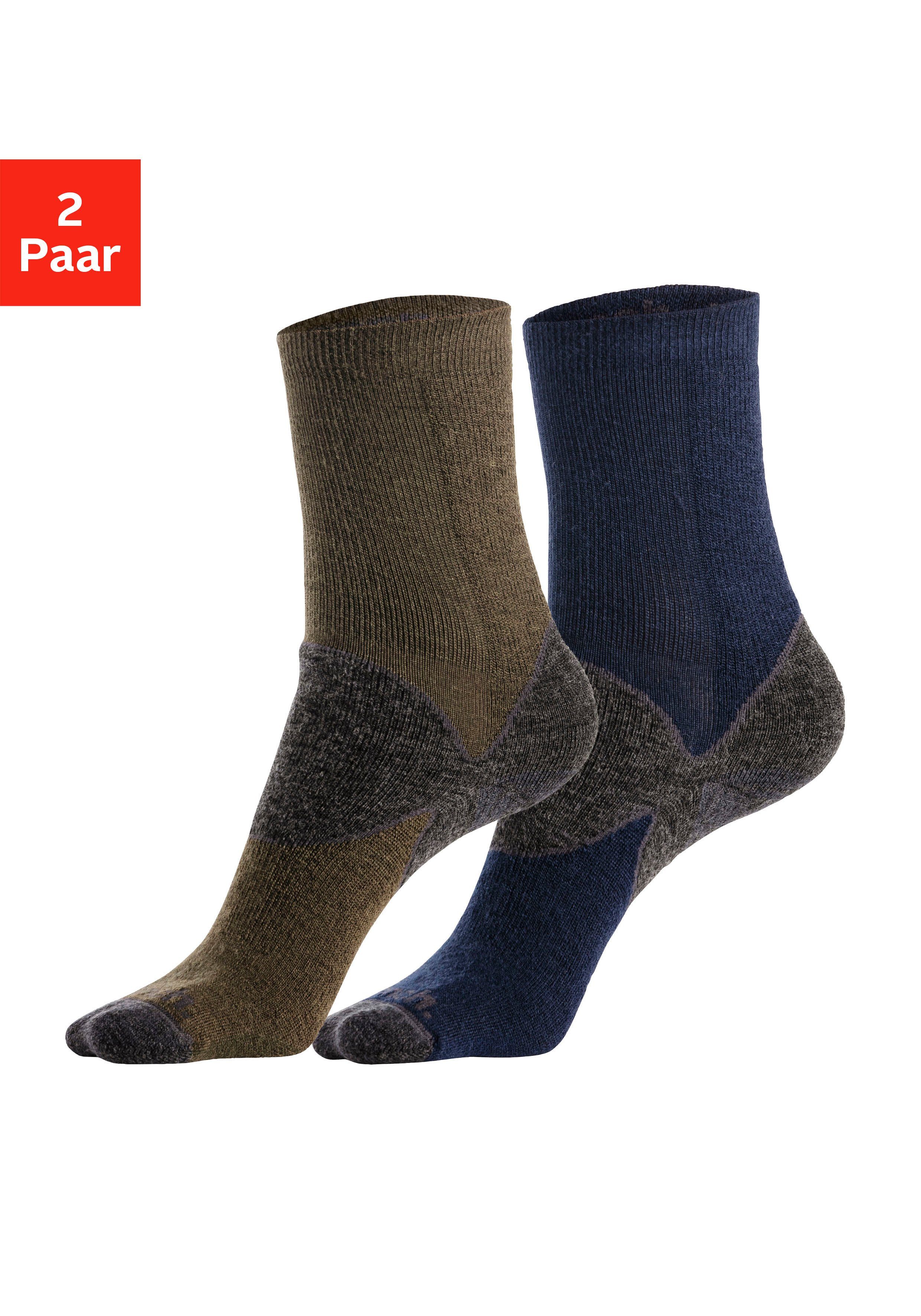 Bench. Wandersocken (2-Paar) Wollsocken Wolle aus olive-anthrazit navy-anthrazit, flauschigem 1x Material 36% mit 1x