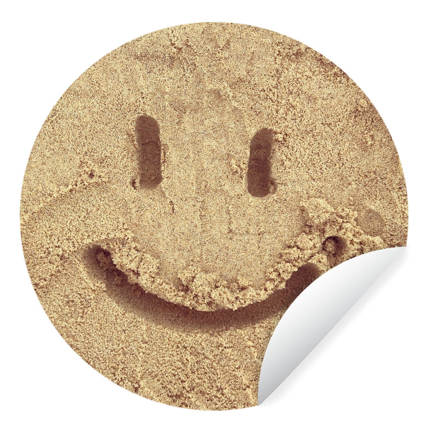 MuchoWow Wandsticker Smiley im Sand (1 St), Tapetenkreis für Kinderzimmer, Tapetenaufkleber, Rund, Wohnzimmer