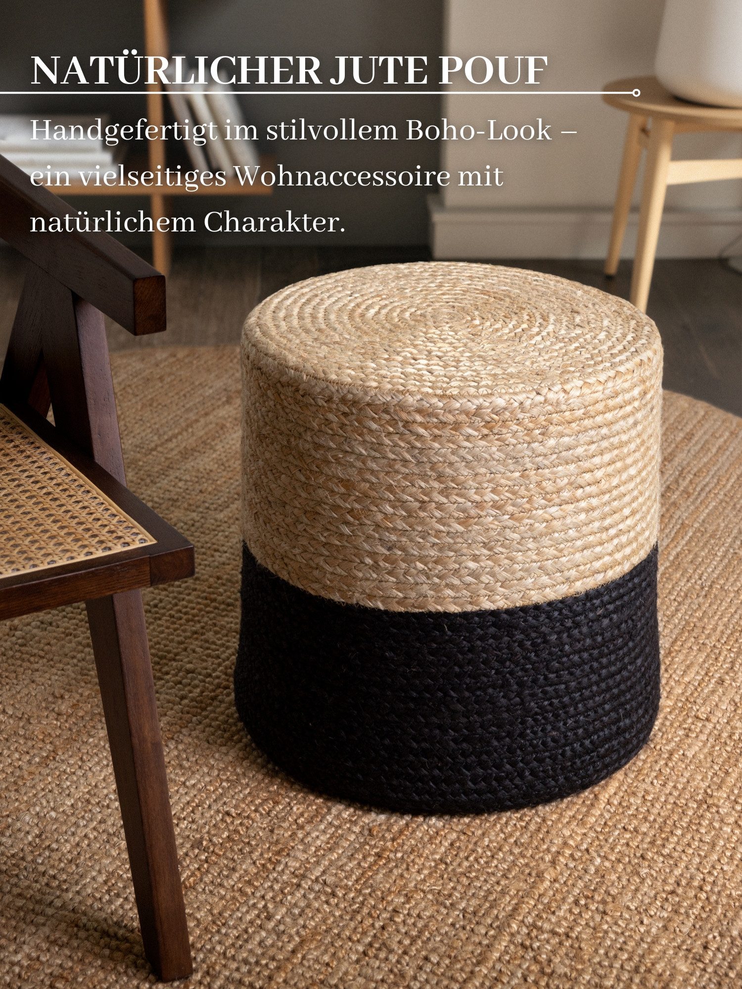 HANSE Home Pouf Looma, Jute (1-St), Jute, Natur, Wohnzimmer, Esszimmer, Schlafzimmer, Flur, Modern, Boho