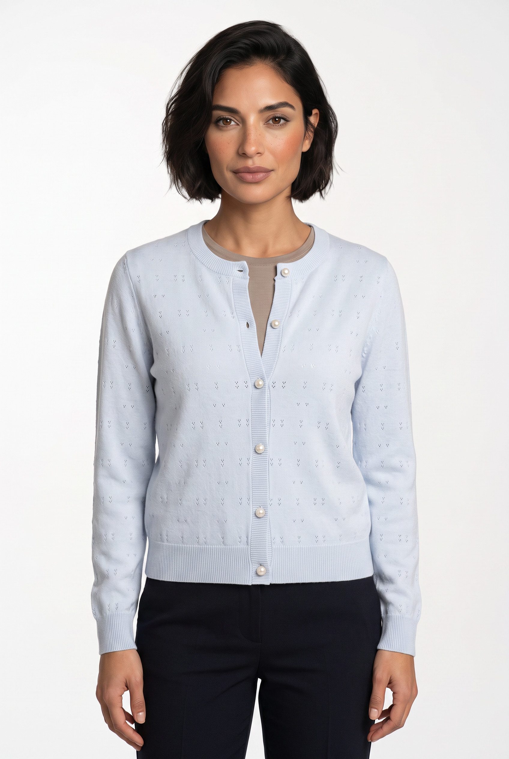 rosemunde Strickjacke Laica Pointelle cardigan mit Wolle und Kaschmir mit Rundhalsausschnitt, wunderschönes Ajour-Strickmuster