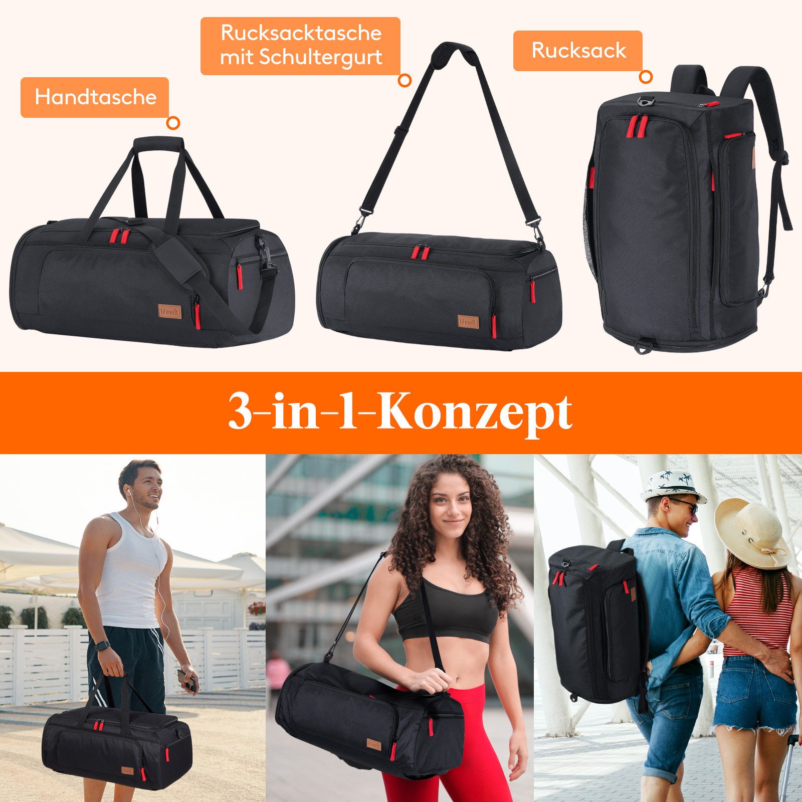 Lifewit Sportrucksack Sporttasche Herren, Reisetasche Rucksack mit Schuhfach und Nassfach – Bild 3 von 5