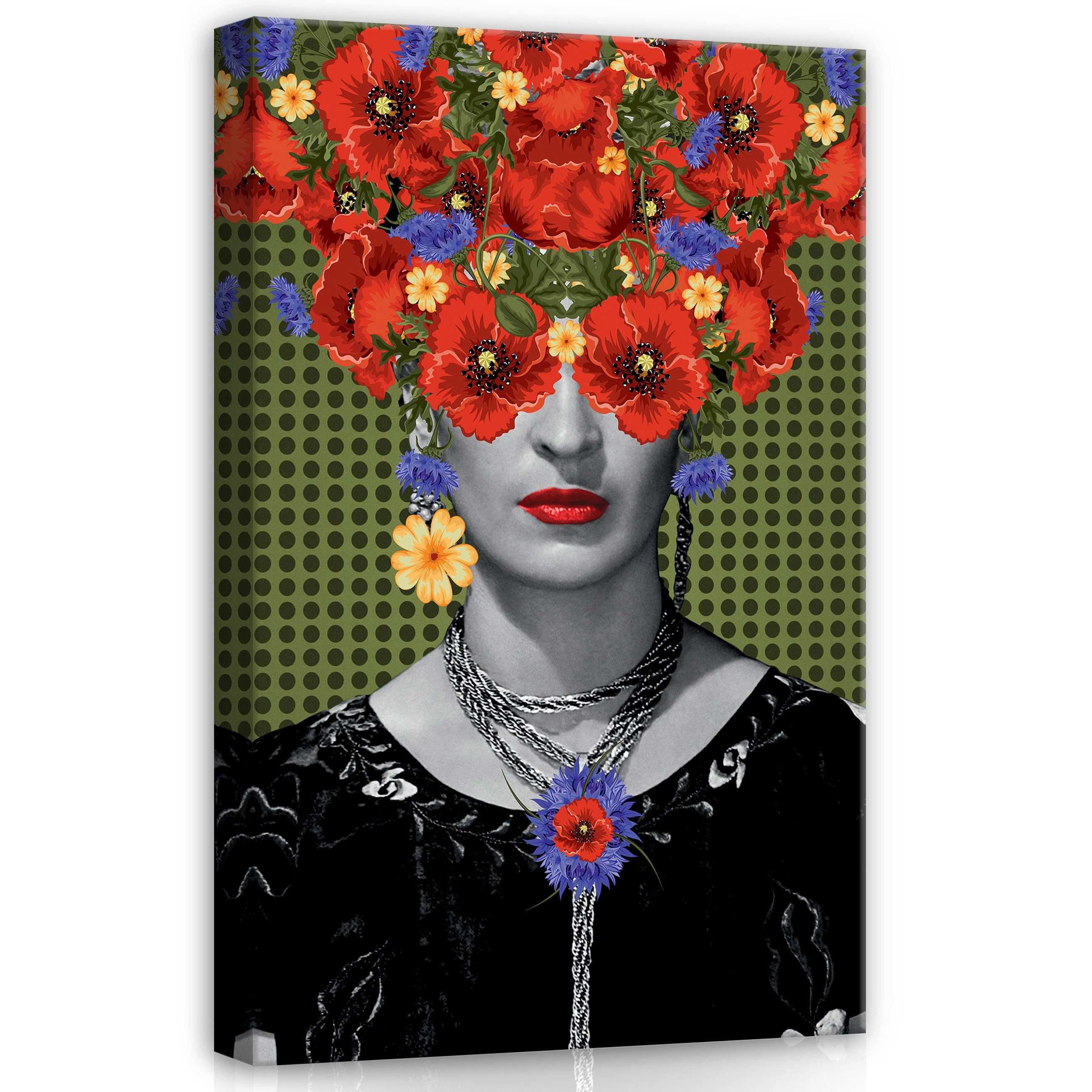 Wallarena Leinwandbild Leinwand (Einteilig), Auf Kahlo Bild Aufhängefertig Blumen Wandbilder Frida Moderne Groß Wandbild Wohnzimmer Kunst Canvas Kunstdruck Schlafzimmer, Leinwandbilder XXL Modern Bilder für