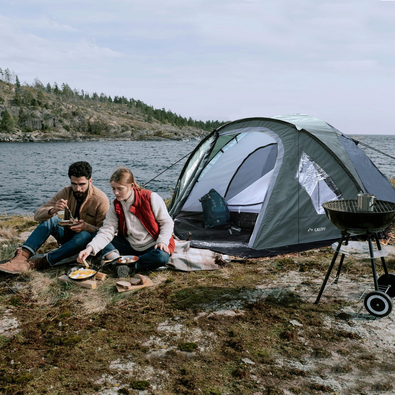 CALIYO Kuppelzelt XXL Campingzelt mit Verdunkelt 3-4 Personen, Personen: 3, Wasserdicht 3000mm Wassersäule