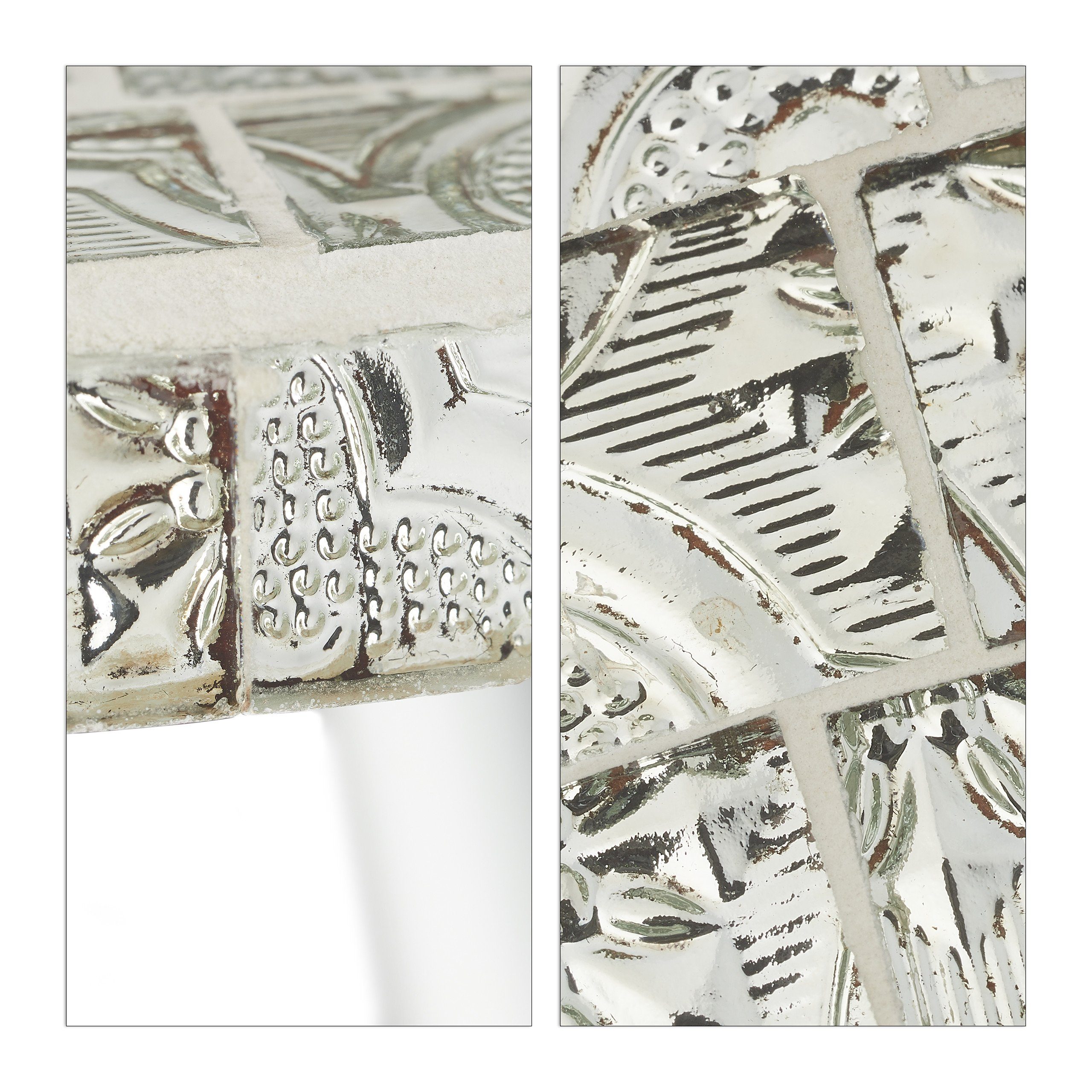 relaxdays Beistelltisch Beistelltisch Mosaik, Silber Weiß Weiß