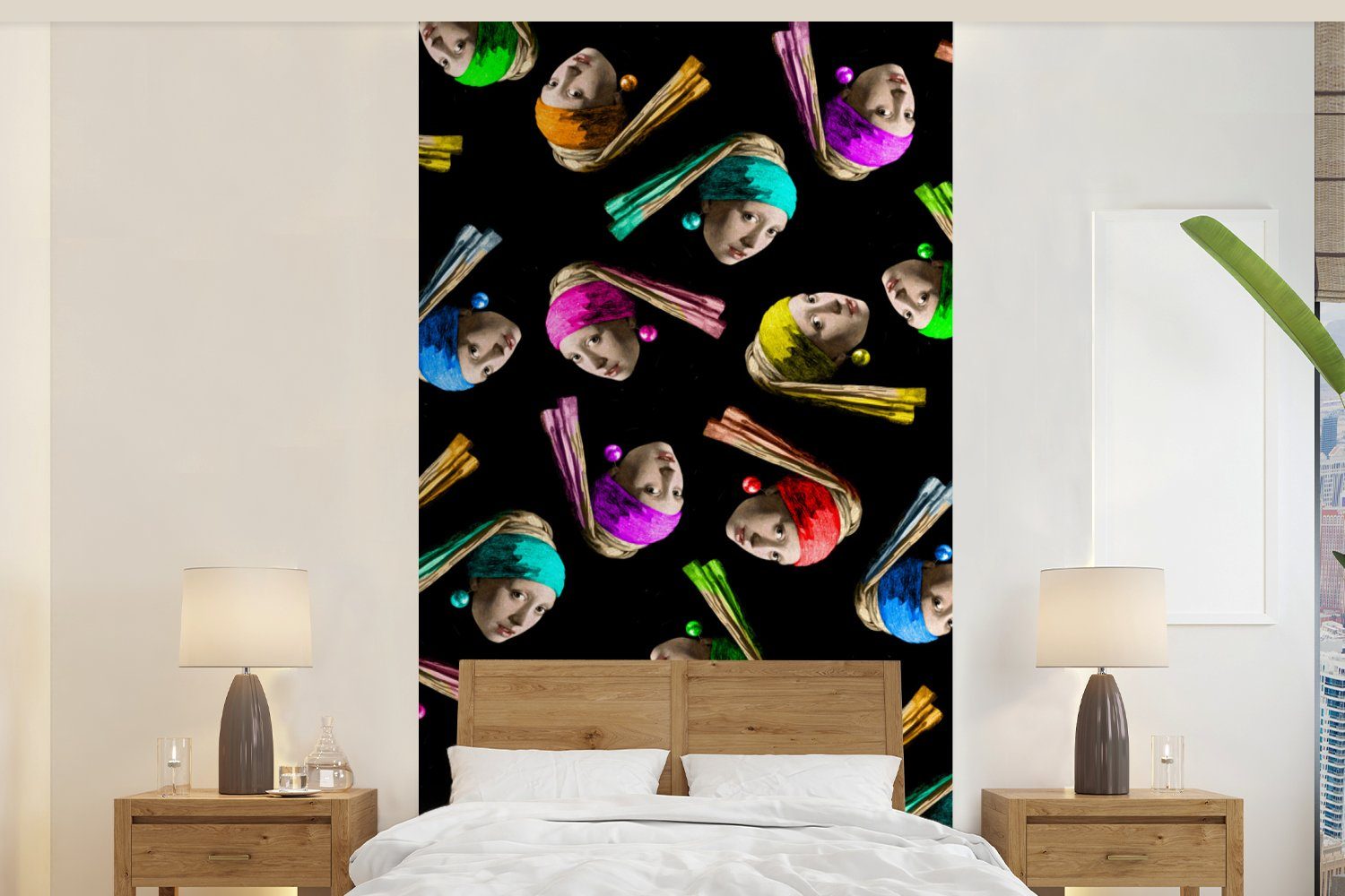 MuchoWow Fototapete Das Mädchen mit dem Perlenohrring - Regenbogen - Schnittmuster, Matt, bedruckt, (2 St), Vliestapete für Wohnzimmer Schlafzimmer Küche, Fototapete