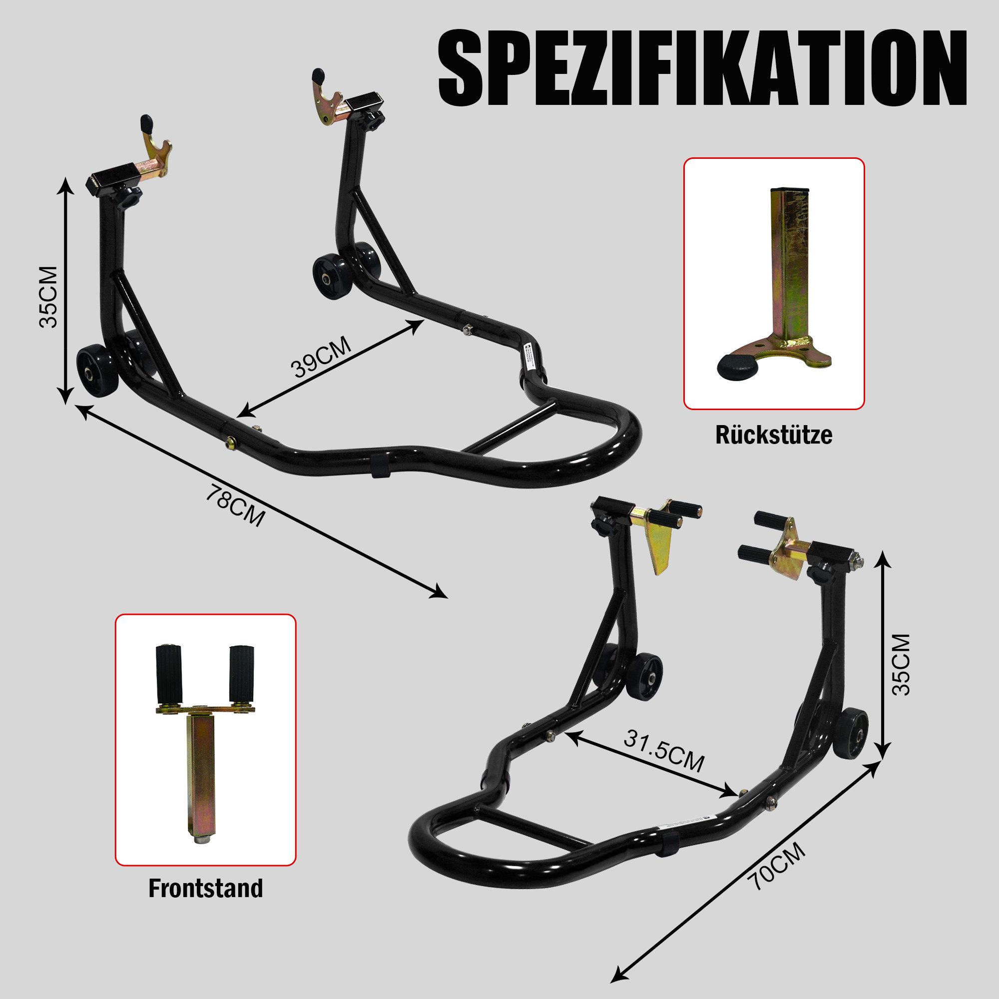 ibettertec Motorrad-Hauptständer Motorradständer, 440 lbs, vorderes-hinteres Kombinationsständer, (Set)