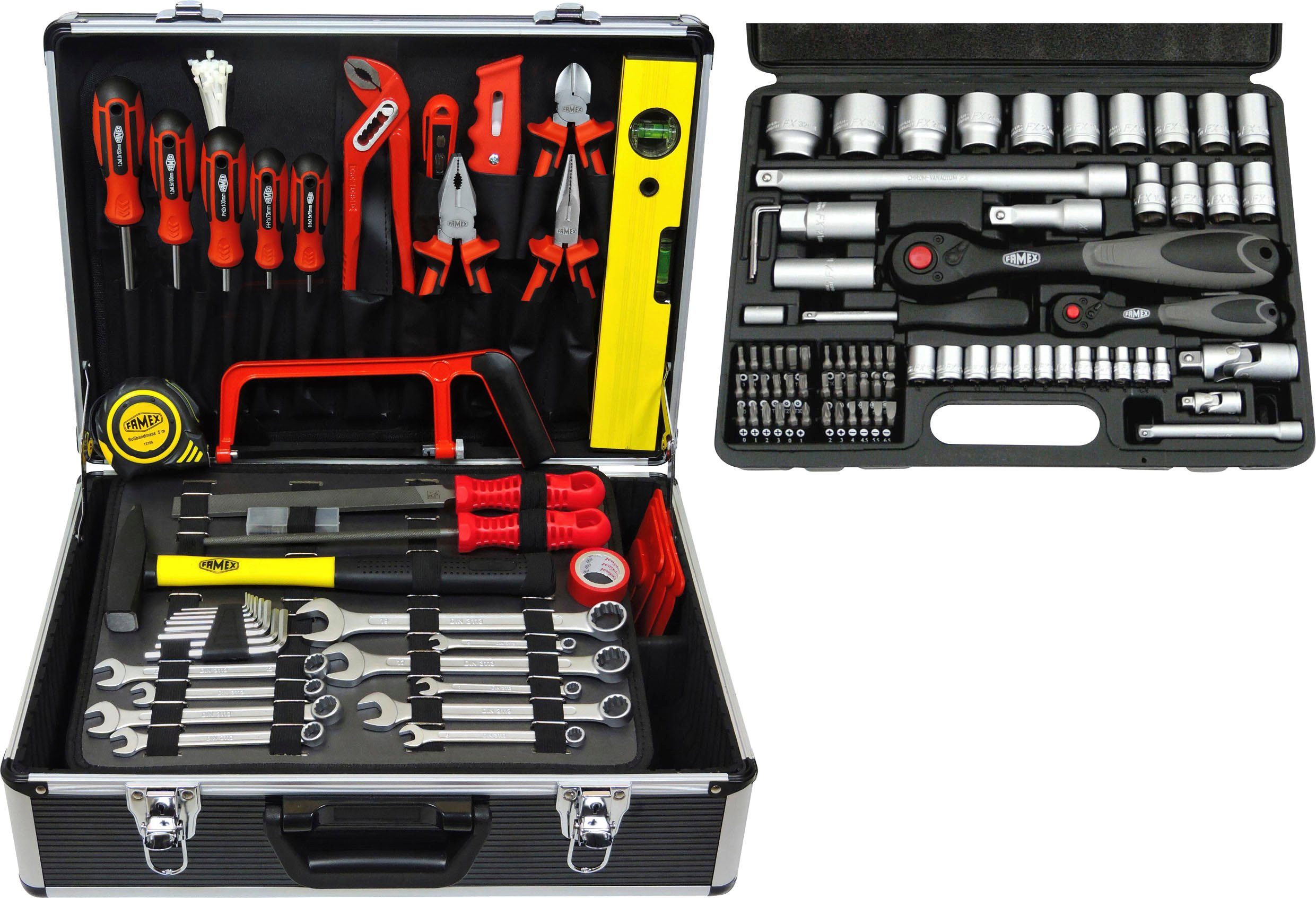 FAMEX Werkzeugset 744-48, 159-teilig, Werkzeugkoffer mit Werkzeug | Werkzeug-Sets