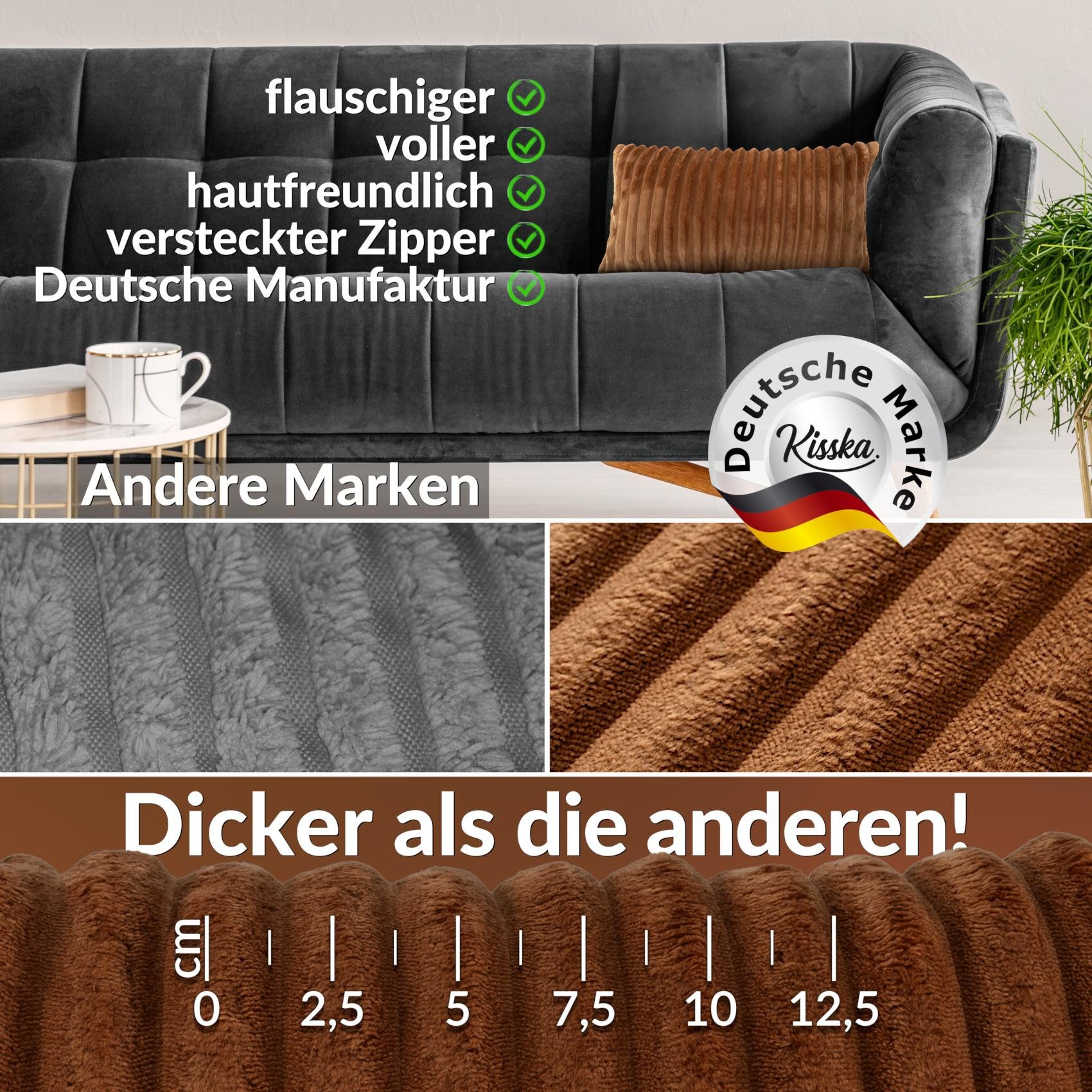 Kisska Dekokissen LILLI BIG CORD Velour Ambiente dekorieren, Kissenüberzug ohne Füllung BIG-Cord UNI 50x30cm Einfarbig Fuchsrot