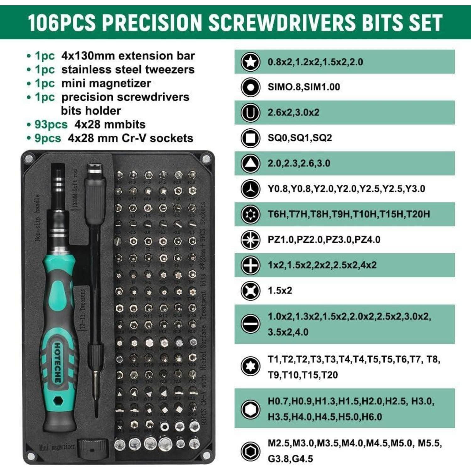 LuxusKollektion Bit- und Steckschlüsselset Feinmechaniker Werkzeug Set 106tlg. CRV mit Verlängerung