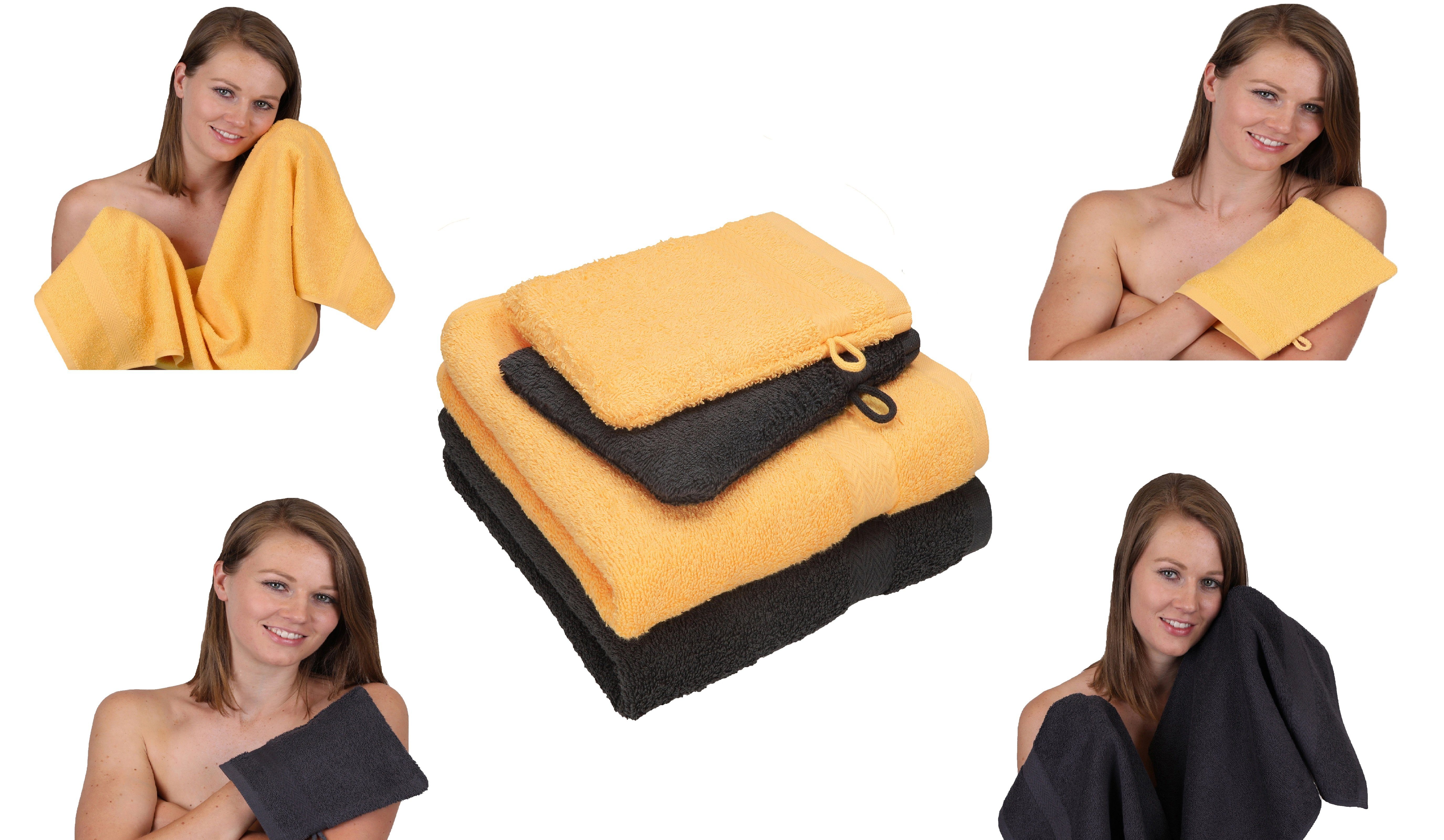 Waschhandschuhe, Handtuch Handtuch Betz 100% Set grau Set Pack honiggelb 2 100% tlg. Handtücher Baumwolle graphit Baumwolle 4 HAPPY - 2