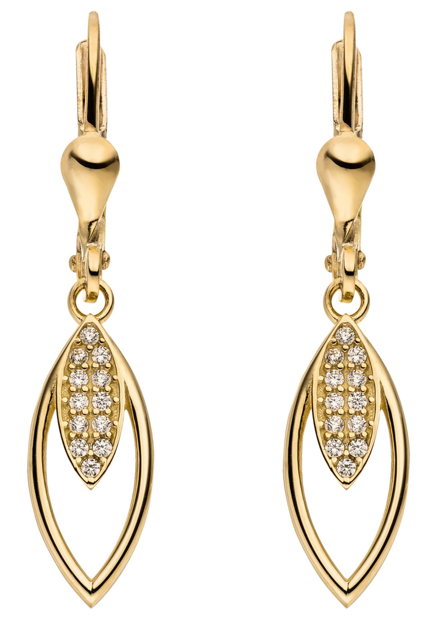 JOBO Paar Ohrhänger Ohrringe hängend 31 mm, 8 Karat 333 Gold mit 24 Zirkonia