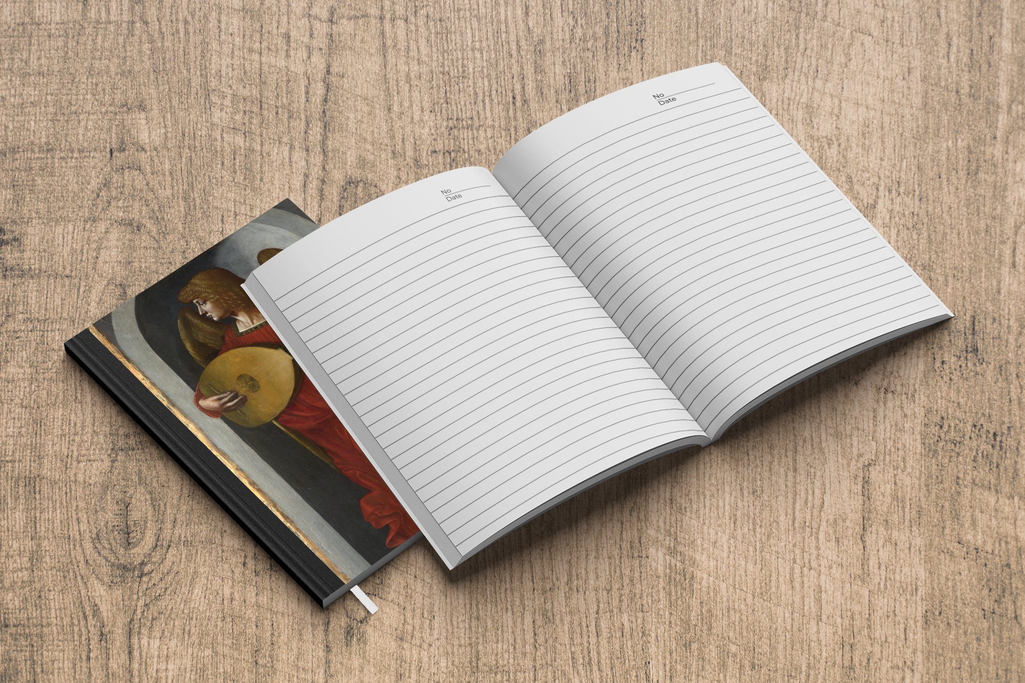 98 Notizbuch - da Merkzettel, Notizheft, Leonardo mit in MuchoWow einer Vinci, A5, Seiten, Journal, Haushaltsbuch Rot Ein Engel Laute Tagebuch,