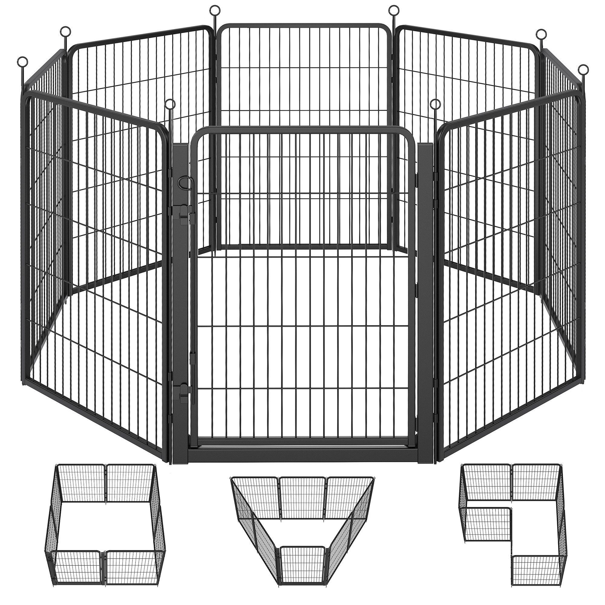FEANDREA Freigehege Haustierlaufstall aus Rostfreiem Metall, mit Breiter Tür, Flexibel Formbar, 170 x 170 x 100 cm, für Indoor und Outdoor