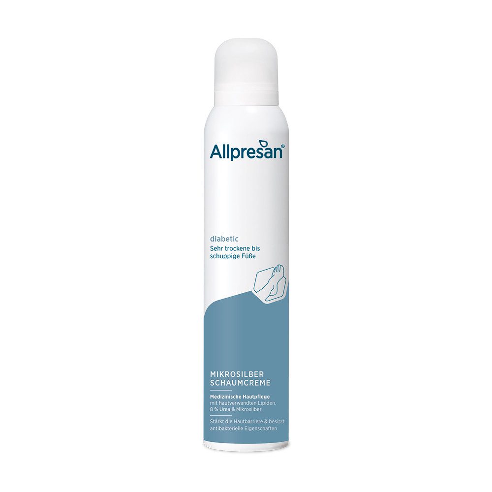 Allpresan Fußschaum Allpresan diabetic MIKROSILBER Pflegeserie -Größe wählbar- zertifiziertes Mikrosilber, 1-tlg., Antibakterielle Spezial-Fußpflege bei Diabetes mellitus