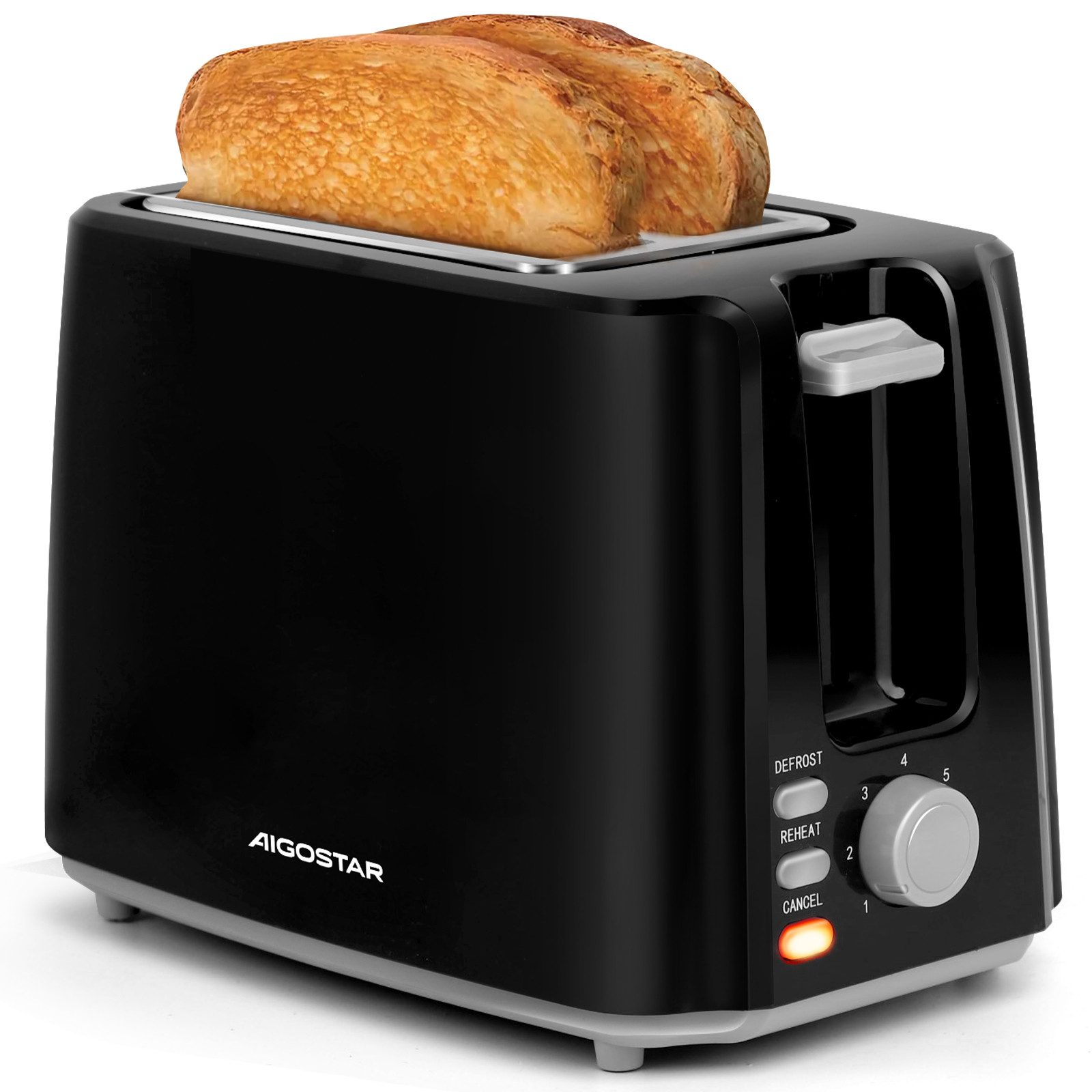 Aigostar Toaster Toaster, 7 Einstellbare Bräunungsstufe+Auftau-&Aufwärmfunktion, 2 lange Schlitze, für 2 Scheiben, 750,00 W, automatic pop-up; bread crumbs collection tray
