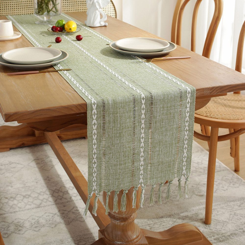 NUODWELL Tischläufer Boho Creme Landhausstil Quasten günstig online kaufen