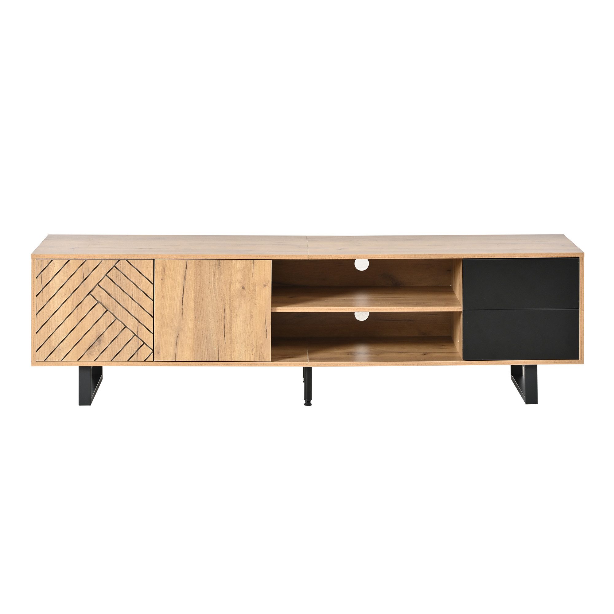 KLAM HOME Lowboard TV-Schrank mit Metallbeinen, Holz-Schwarz für 75-Zoll-Fernseher (Lowboard aus Spanplatte mit Schubladen & dreischichtiger Struktur), Stabiler Fernsehschrank bis 30kg mit großem Stauraum