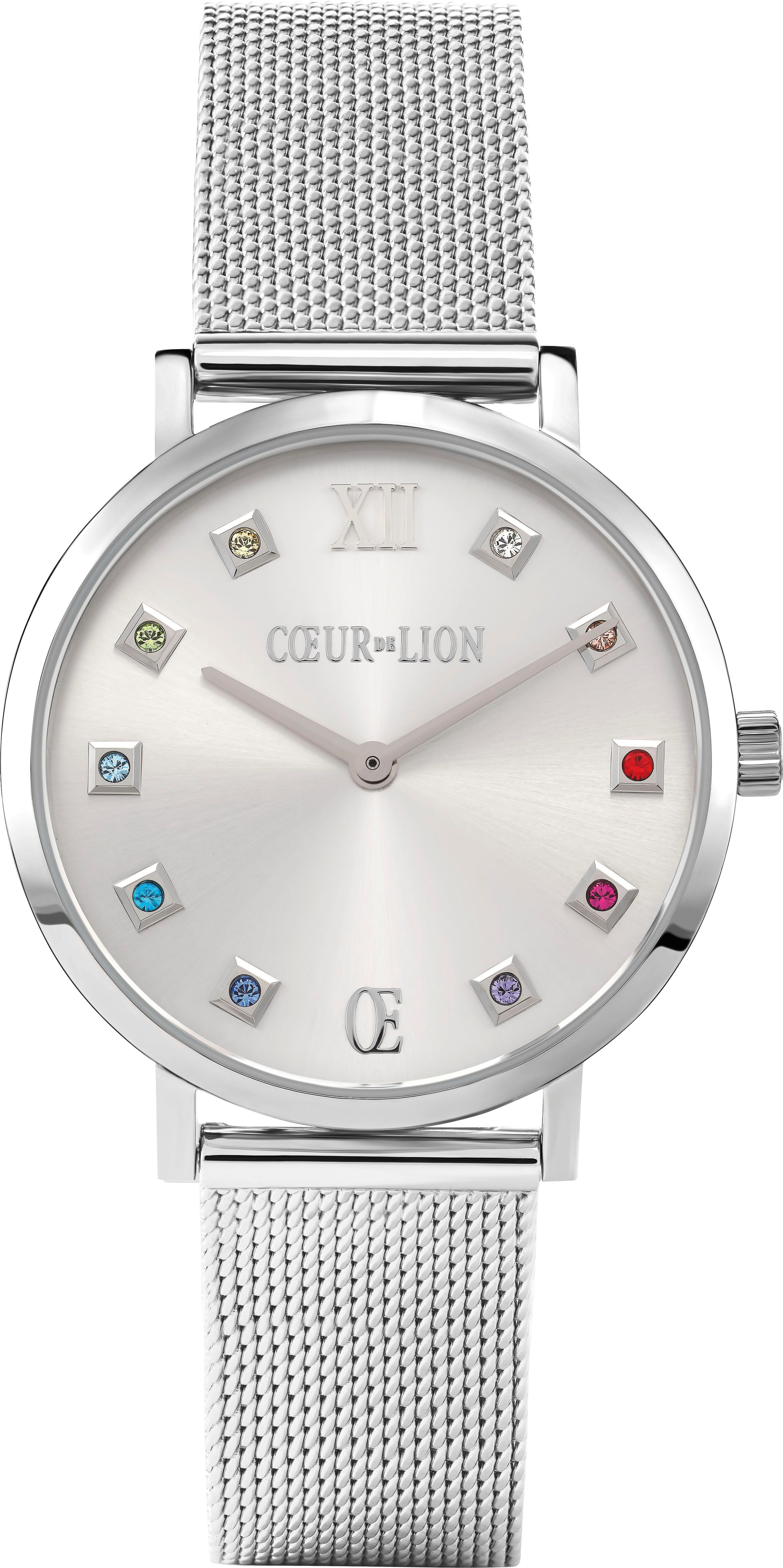 COEUR DE LION Quarzuhr 7610/70-1717, Armbanduhr, Damenuhr, Edelstahlarmband, analog, Swarovski®-Kristalle