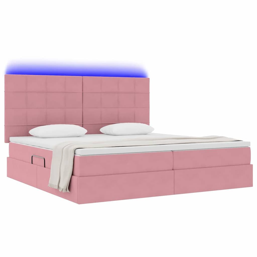 vidaXL Bed with Storage and LED Lighting with Mattress, Pink, 200 x 200 cm, Velvet (1-piece)