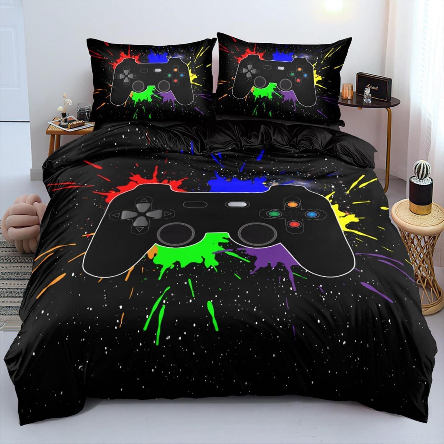 LuxusKollektion Jugendbettwäsche Bettwäsche Gaming 140x200cm 70x90cm Mikrofaser 3D
