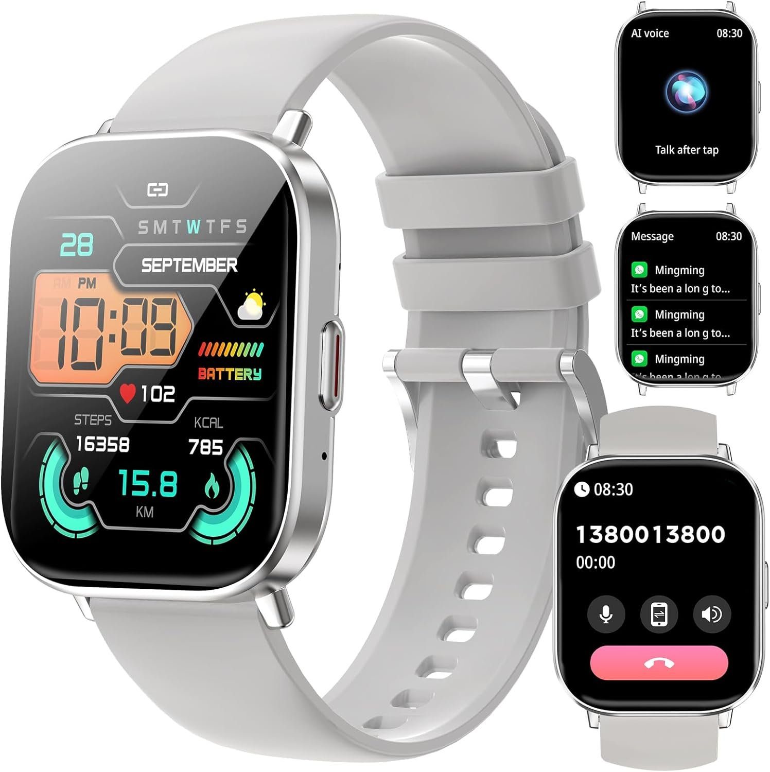 Fitonus Herren%27s & Damen%27s Telefonfunktion Smartwatch (2,01 Zoll, Android/iOS), mit 120+ Sportmodi, Schrittzähler Schlafmonitor IP68 wasserdicht