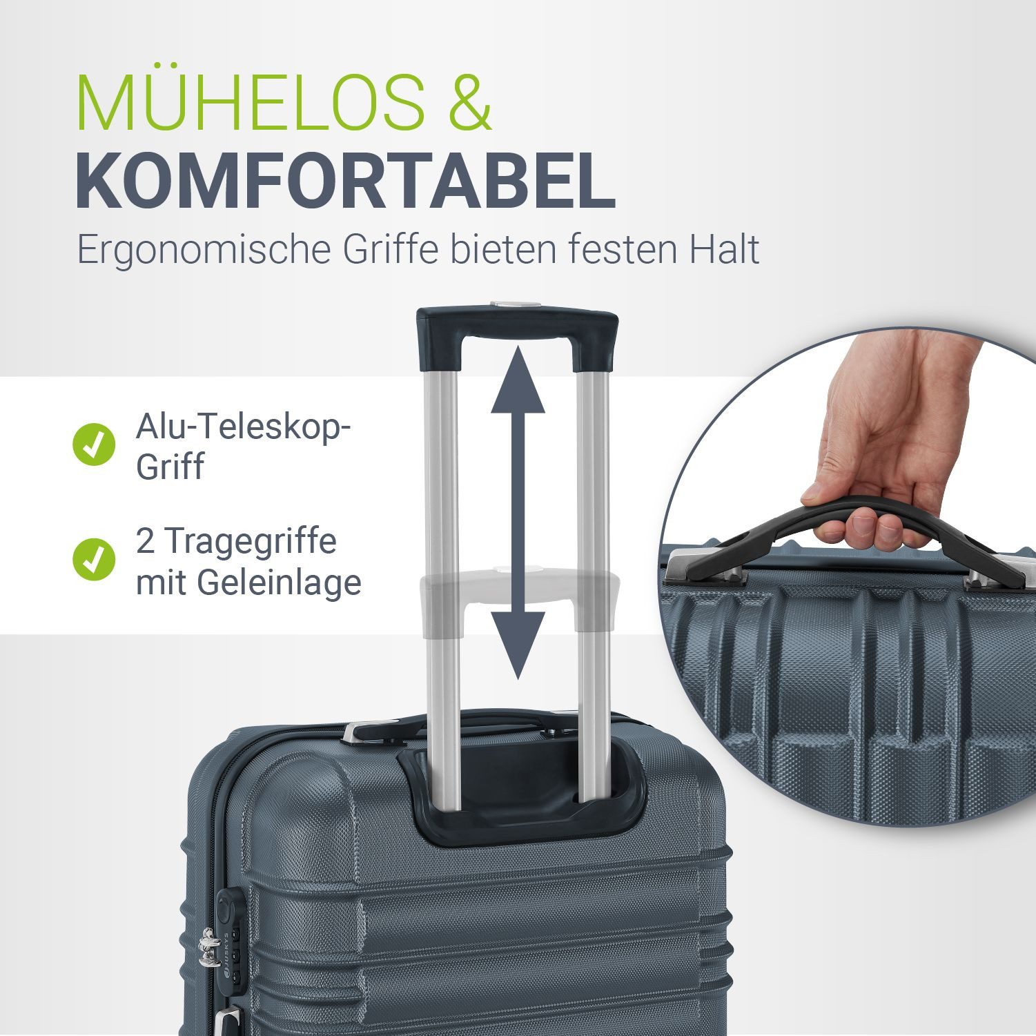 Juskys Trolleyset Rom, 4 Rollen, (4 tlg., 4-teilig), 4 Koffer, 360° Rollen, robuste Hartschale, mit Zahlenschloss