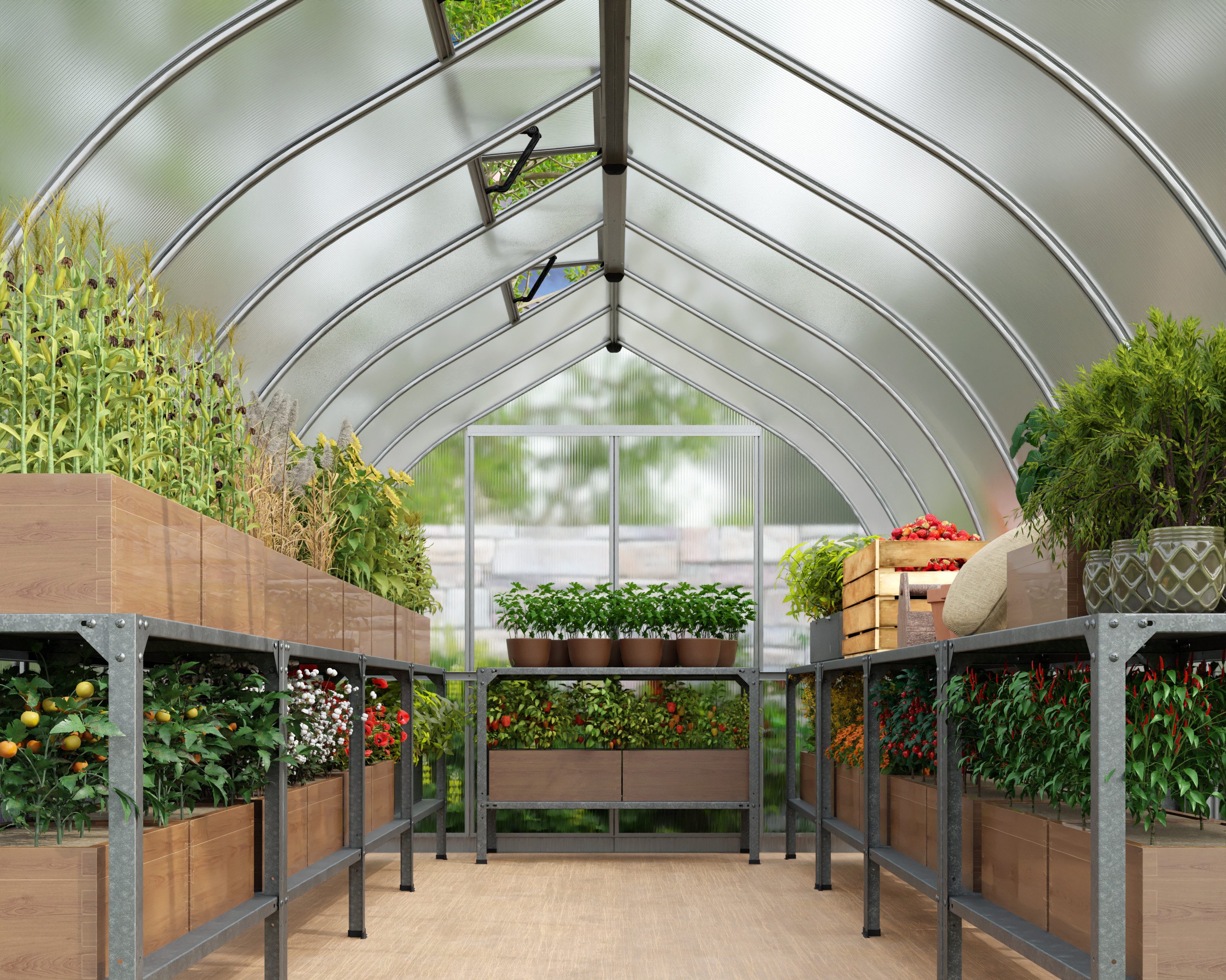 Palram - Canopia Gewächshaus Bella, BxTxH: 244 x 484 x 219 cm, BxLxH: 50 x 150 x 219 cm, 6 mm Wandstärke, lebenslang widerstandsfähige Wandpaneele