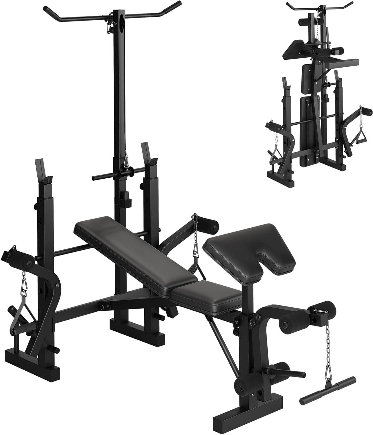 GarveeMore Kraftstation Klappbare Hantelbank für Zuhause – Komplettes Bankdrücken Set
