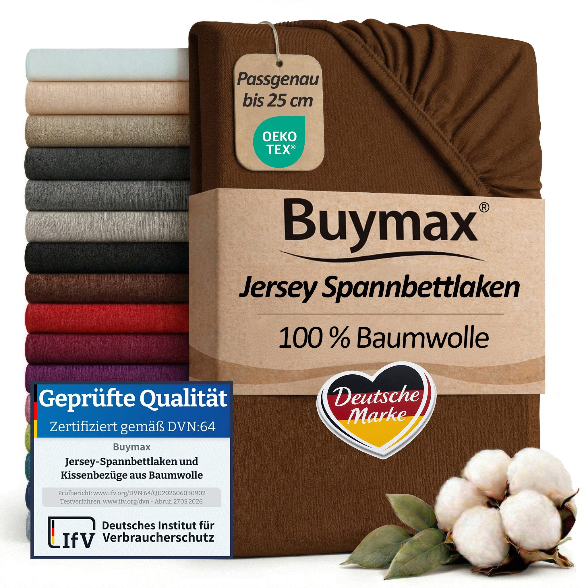 Buymax Spannbettlaken Buymax Jersey aus 100% Baumwolle, Jersey, Gummizug: Rundumgummi, (1 Stück), Pflegeleicht und Atmungsaktiv in Verschiedenen Farben und Größen