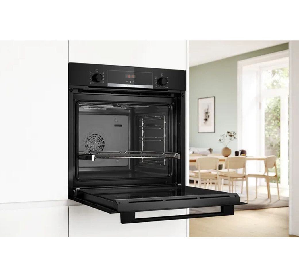 BOSCH Induktions Herd-Set Bosch Autark Einbau Backofen Schwarz und Kochfeld Induktion, mit 1-fach-Teleskopauszug, -EcoClean (Rückwand) Backofen, 3D-Luftzirkulation, LED-Anzeige, GranitEmail, Teleskopführung, Timer