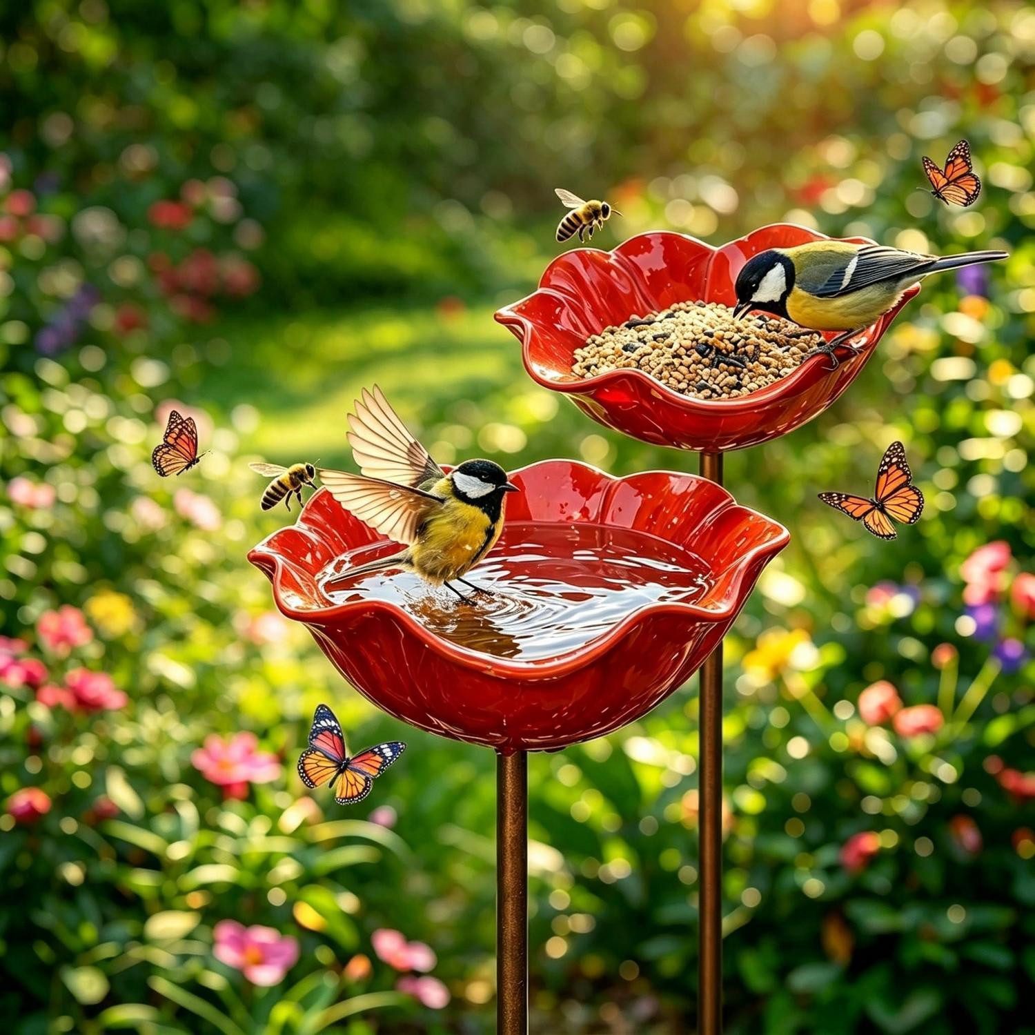 LuxusKollektion Vogeltränke Vogeltränke Sonnenblume Metall 2 Stück Rot