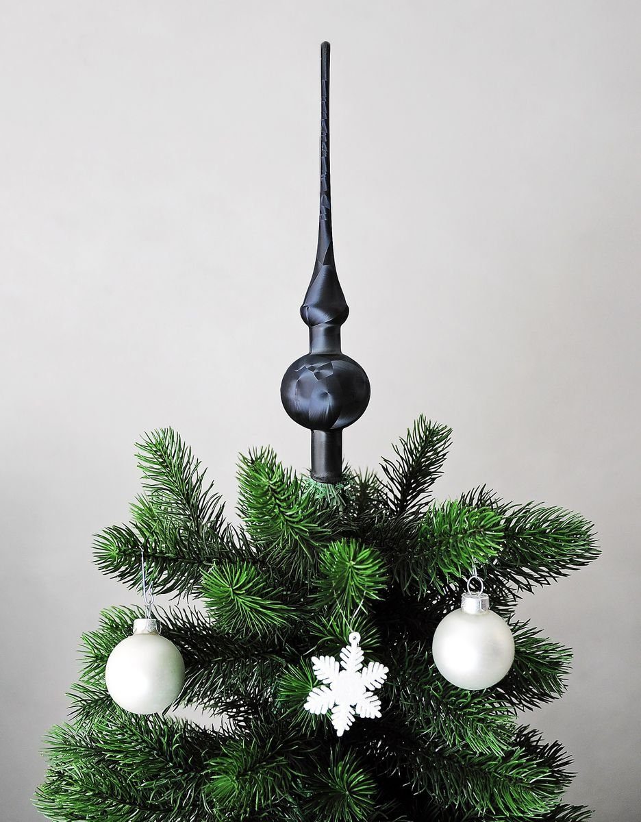 Glas Spitze Glas, Aufbewahrungsbox Schwarz JACK JACK Glanz Christbaumspitze Mundgeblasen, Eislack 28cm praktischer Weihnachtsbaumspitze inklusive Matt Christbaumspitze Eislack echt