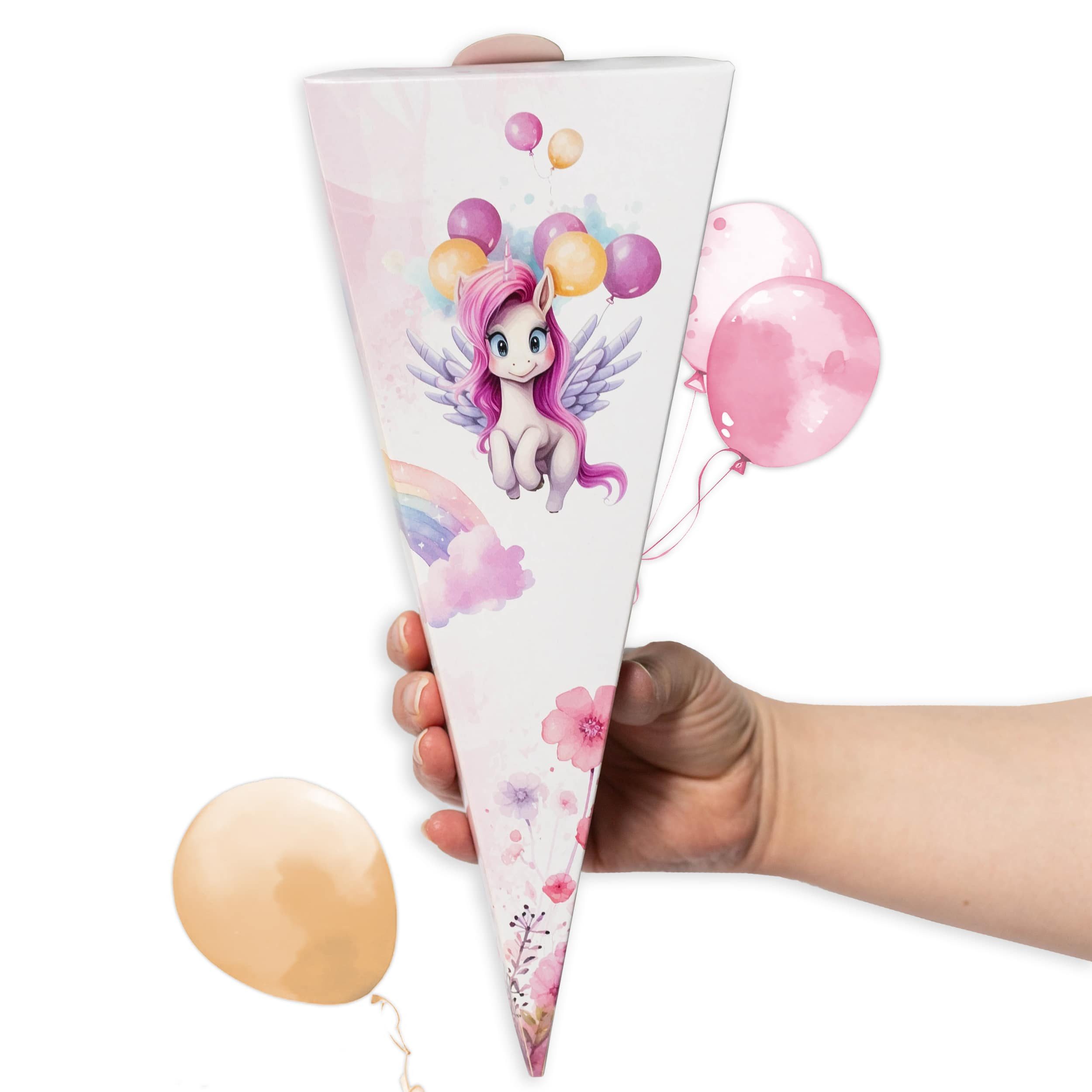 TOBJA Schultüte Kleine Geschwister Schultüte Einhorn - Zuckertüte Mädchen, Mini Schultüte im Einhorn Design Schulanfang