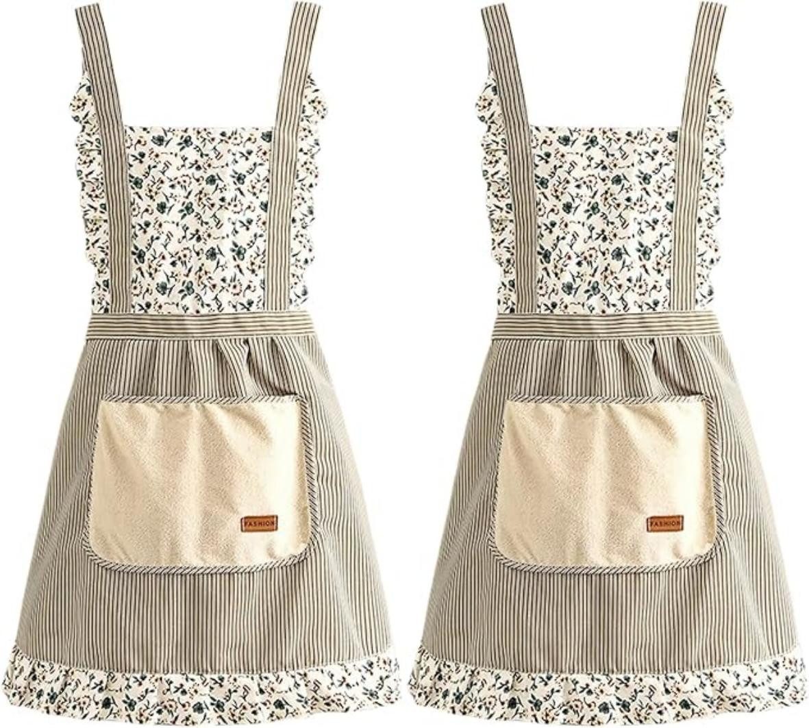 Zyronn Kochschürze 2 Stück Schürze mit Taschen, Verstellbare Küchen Schürze