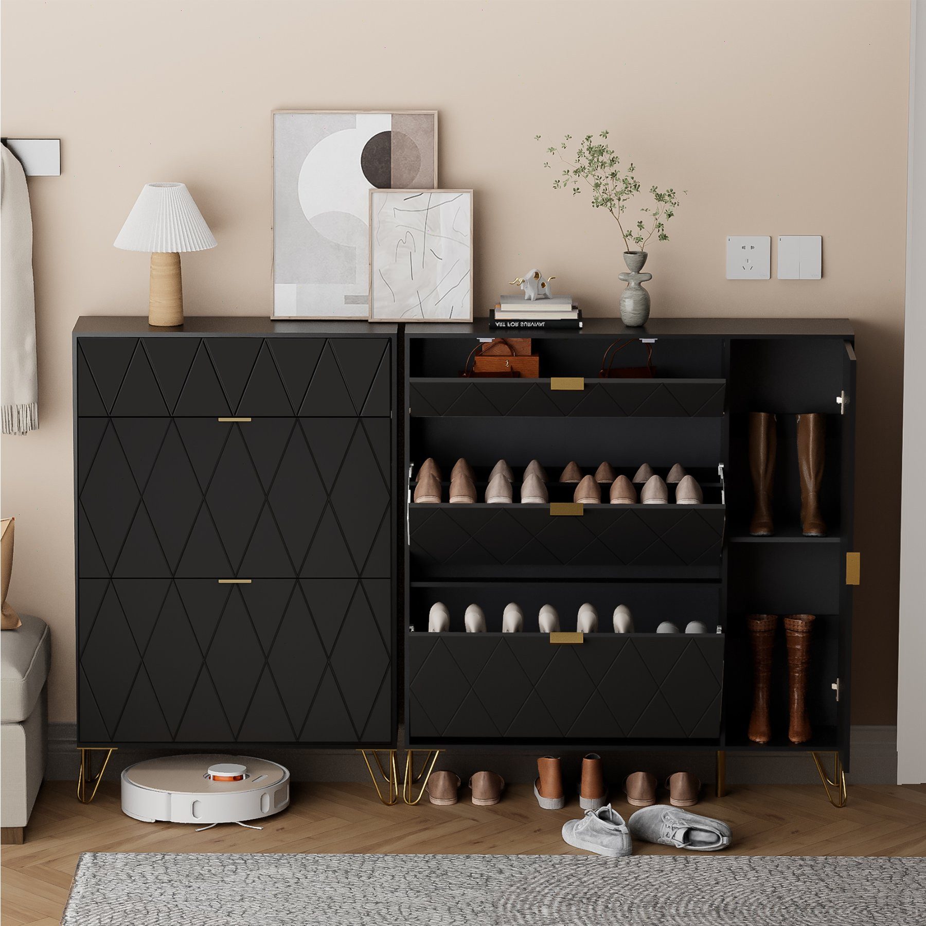UEV Schuhschrank mit 4 Klappen schmal Schuhkipper Schuhregal (Packung, 105x24x120cm) verstellbare und herausnehmbare Trennwände für verschiedene Schuhtypen – Bild 5 von 5
