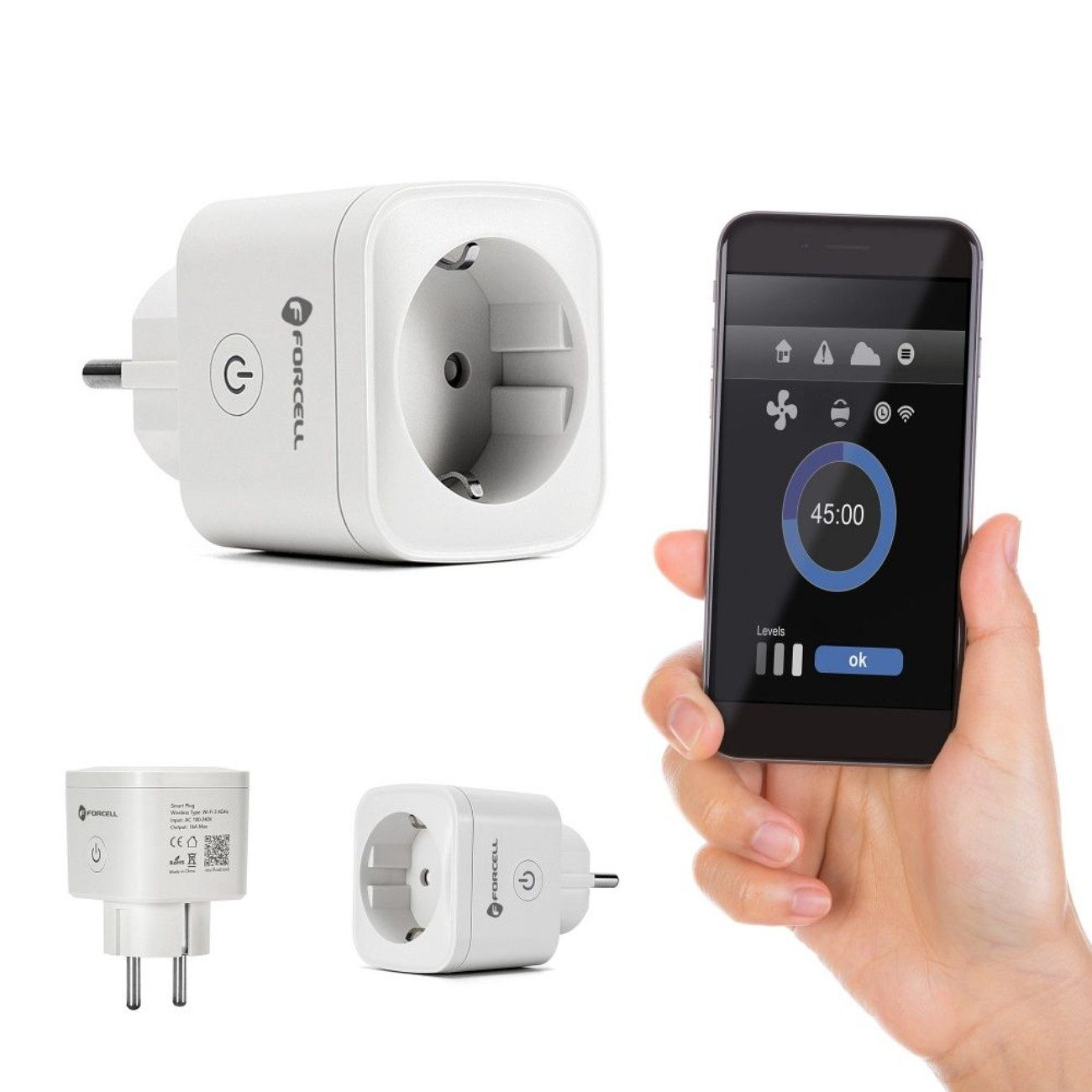 Forcell Steckdose EU02, Einzelstecker, 3680W, WLAN 2.4 GHz, Tuya, Alexa, Google, Wochen-Timer